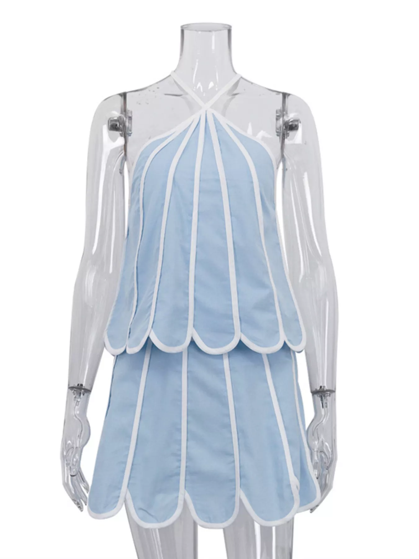 Contrast Trim Halter Neck Top and Skirt Set - Image 7