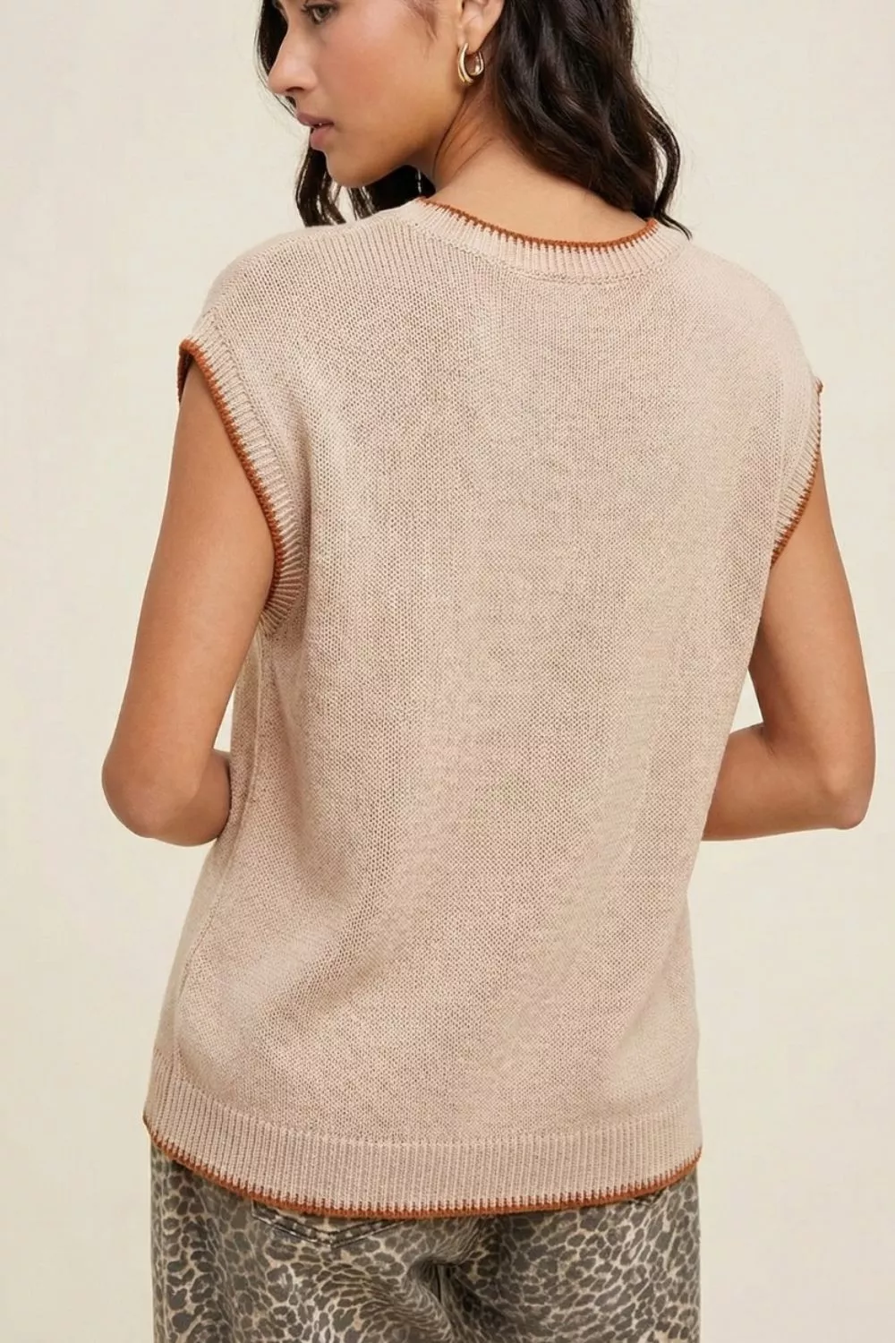 Contrast Trim Knit HOWDY Western Sweater Vest - Image 2