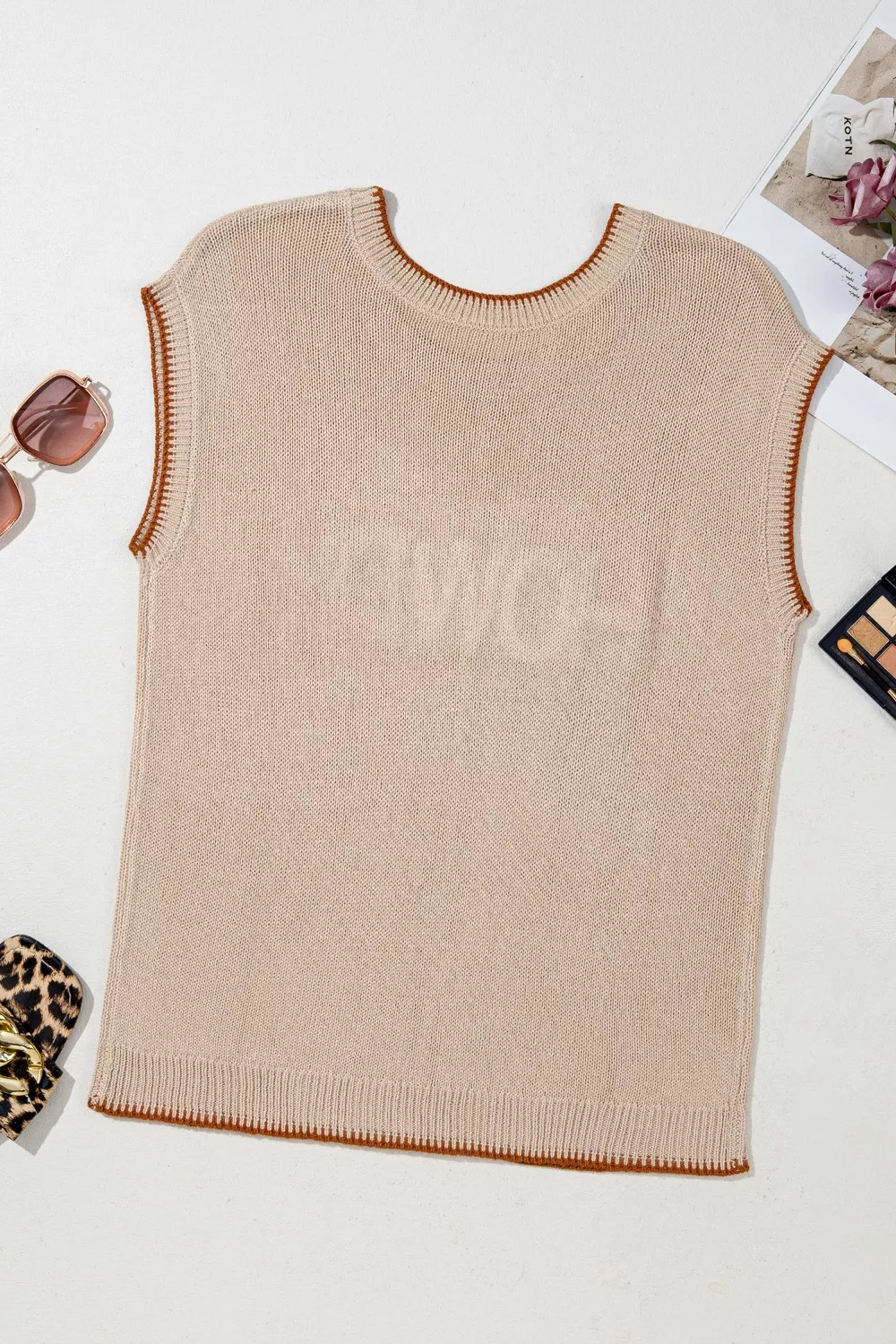 Contrast Trim Knit HOWDY Western Sweater Vest - Image 4