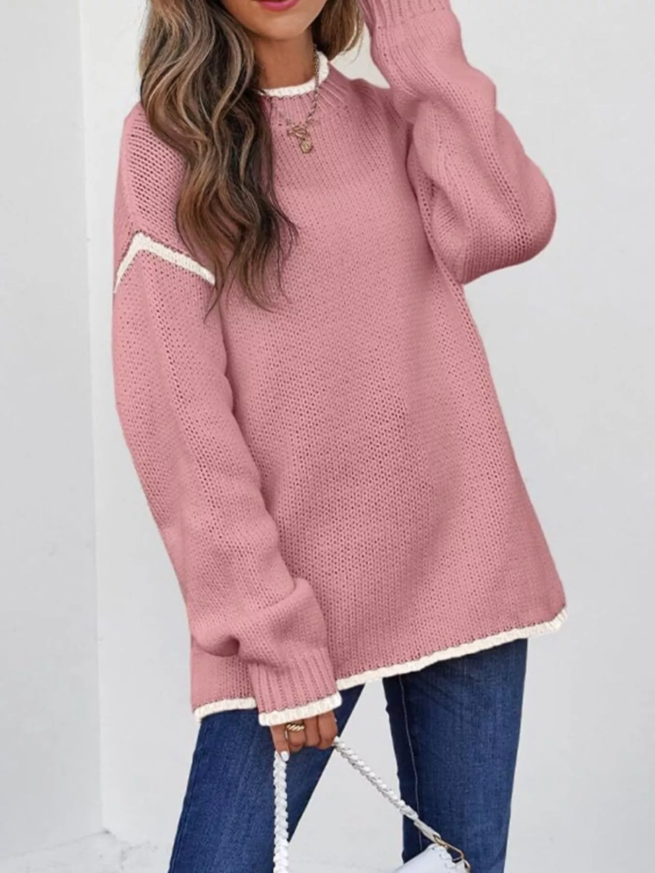 Contrast Trim Long Sleeve Sweater - Image 20