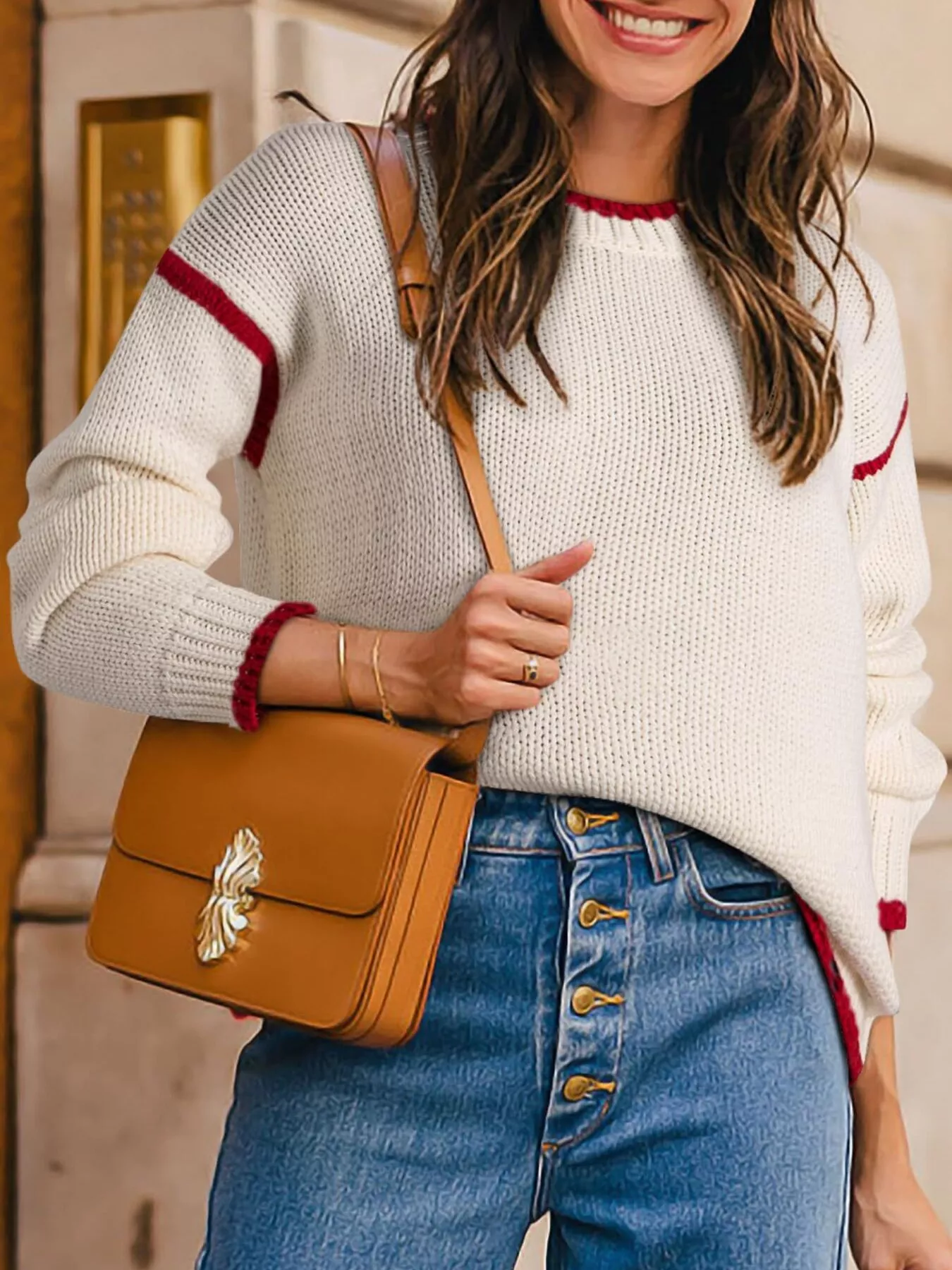 Contrast Trim Long Sleeve Sweater - Image 6