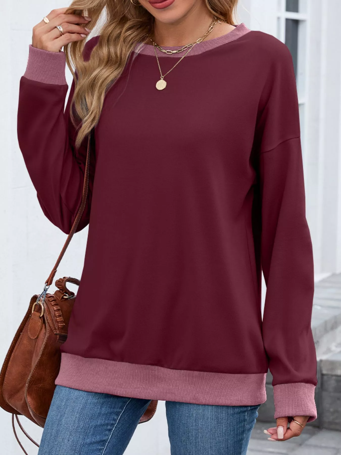 Contrast Trim Long Sleeve Sweatshirt - Image 29