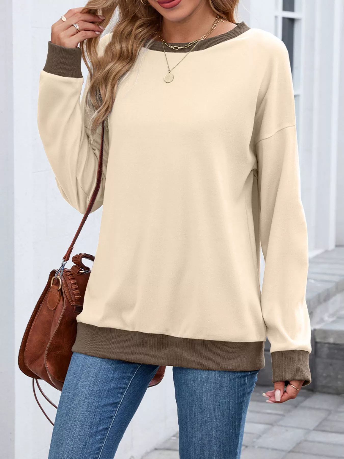 Contrast Trim Long Sleeve Sweatshirt - Image 9