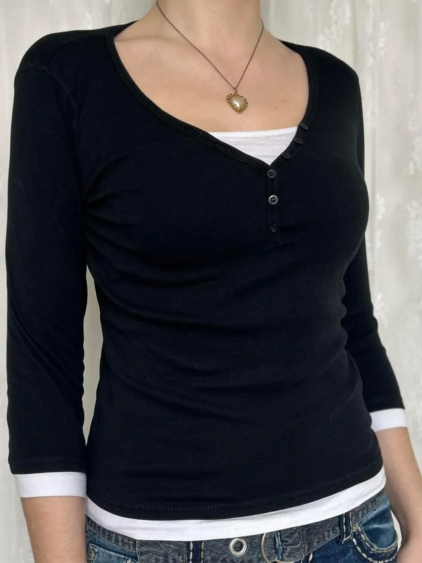 Contrast Trim Long Sleeve T-Shirt - Image 2