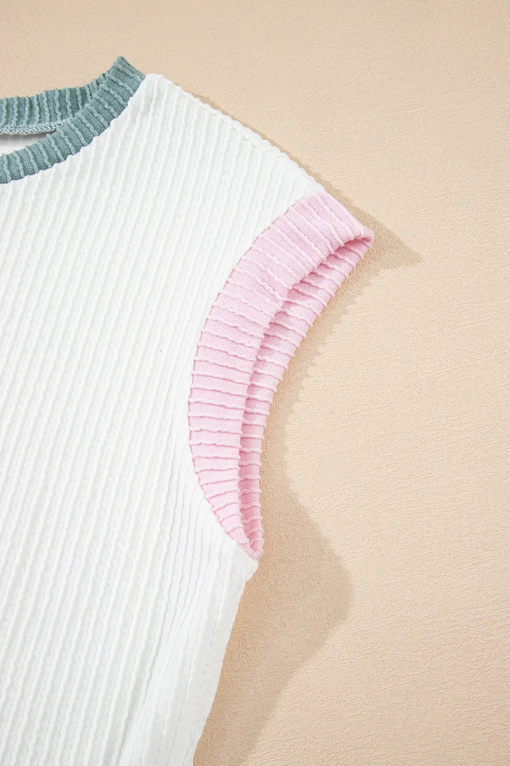 Contrast Trim Ribbed Knit Sleeveless Top - Image 11
