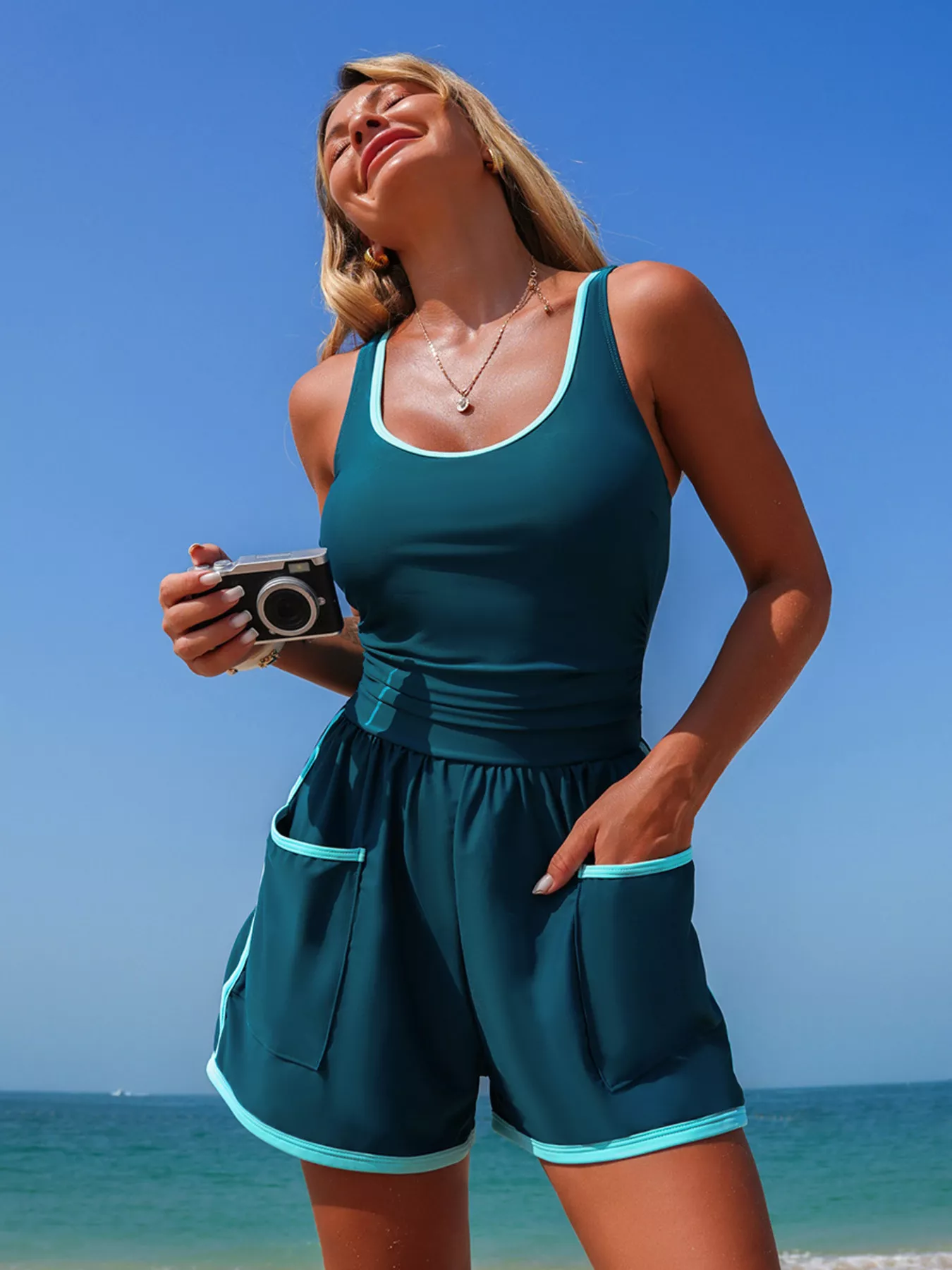 Contrast Trim Scoop Neck One Piece Swimsuit - Image 8