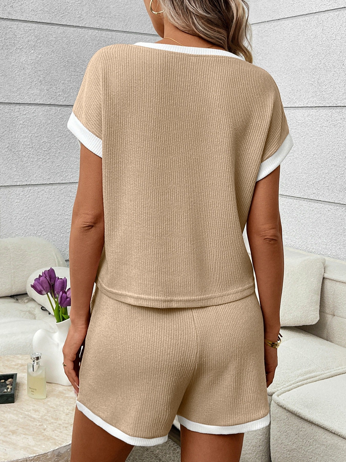 Contrast Trim Short Sleeve Top and Shorts Set - Image 15