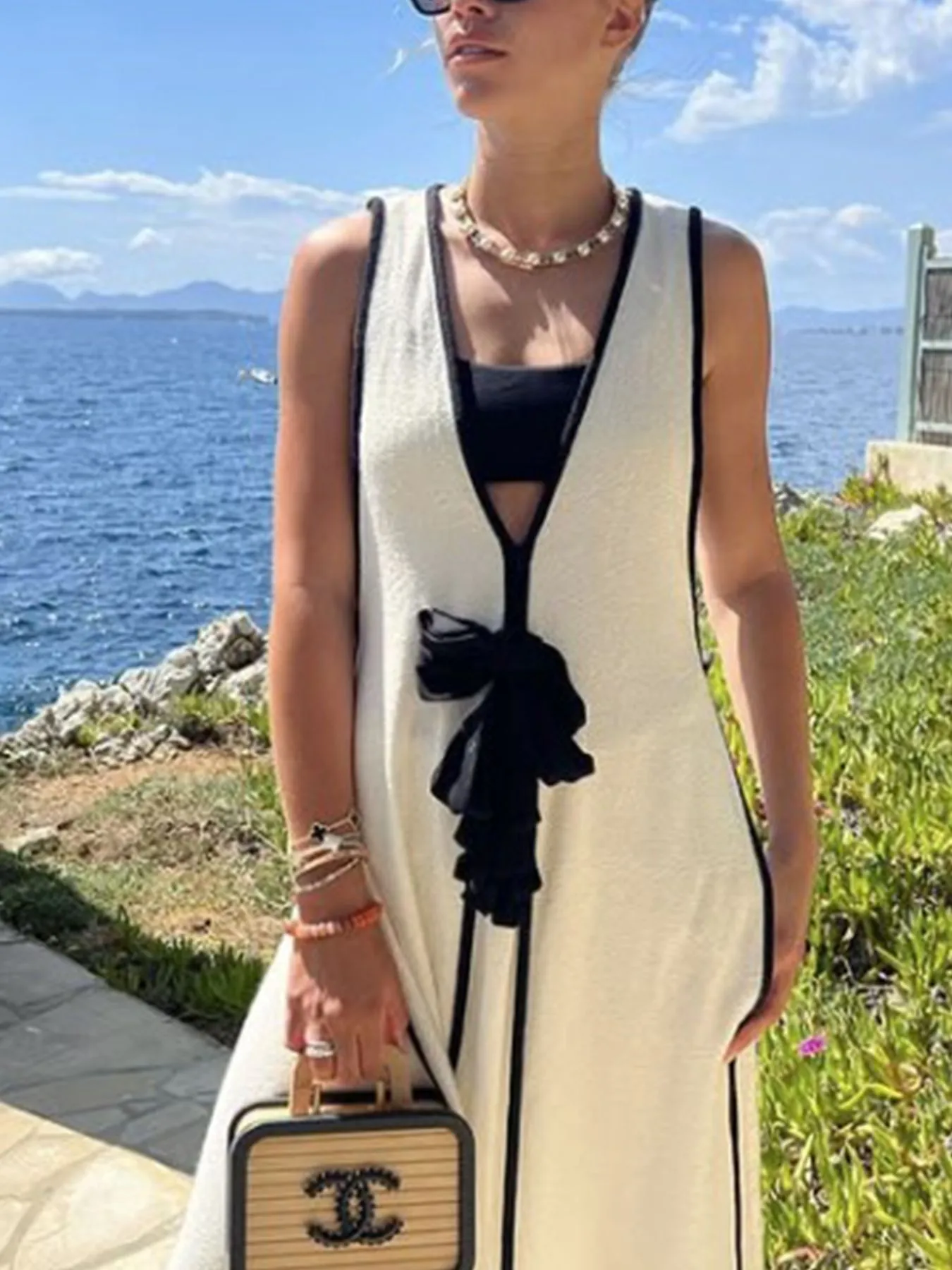 Contrast Trim Sleeveless Maxi Knit Dress - Image 5