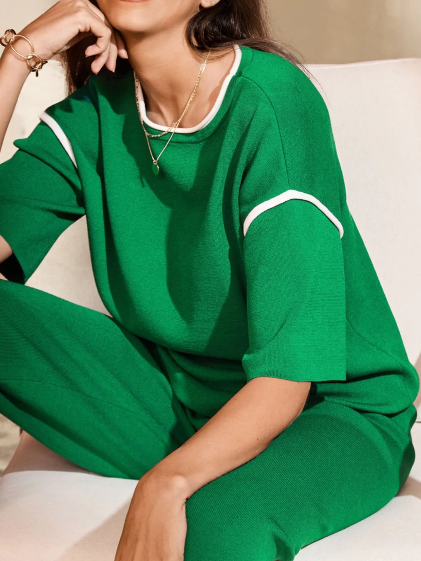 Contrast Trim T-Shirt and Drawstring Pants Set - Image 18