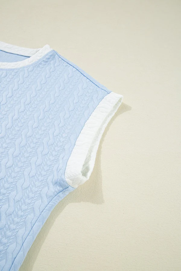 Contrast Trim Textured Crewneck Tee and Pocketed Skirt Set - Image 6