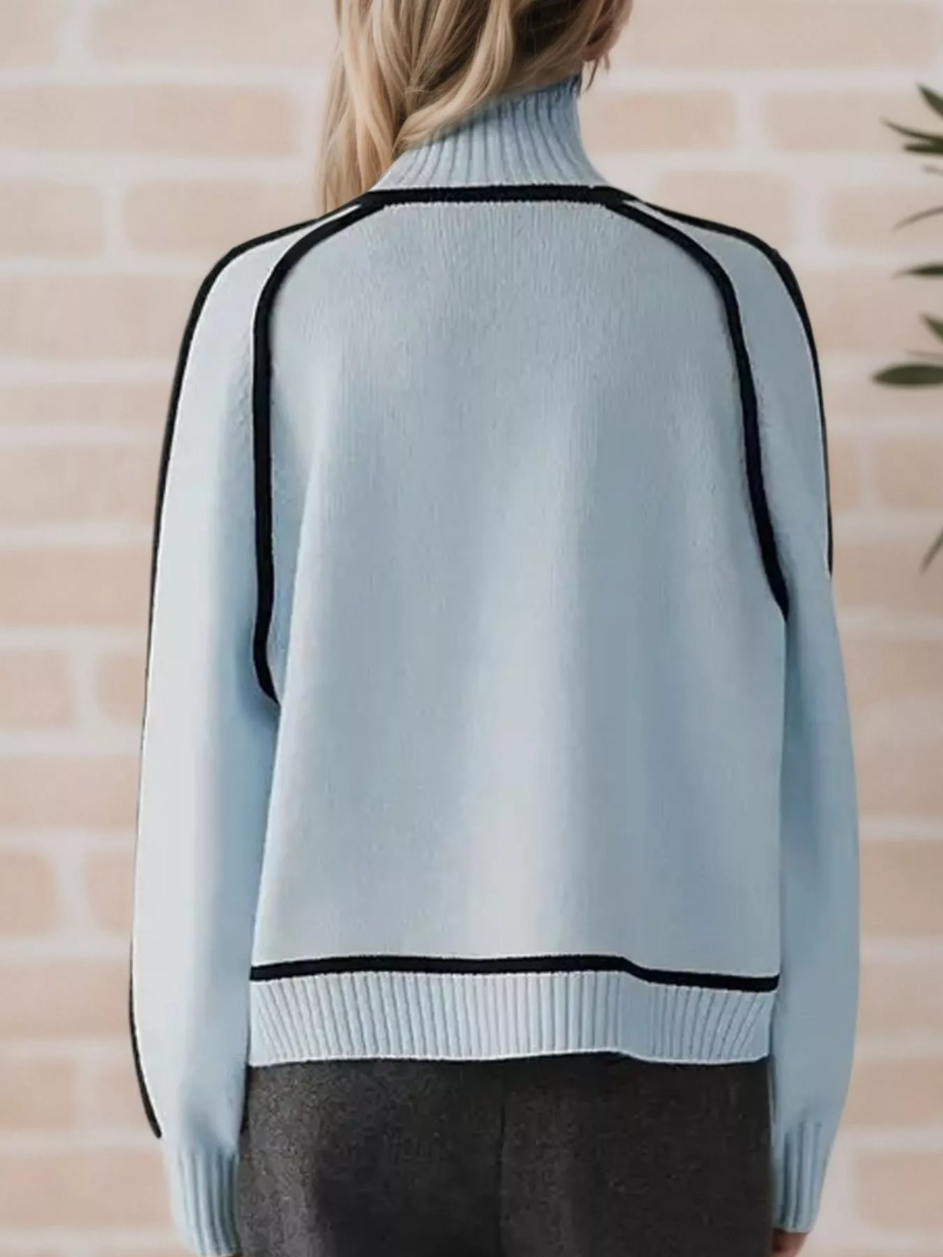 Contrast Trim Turtleneck Sweater - Image 16