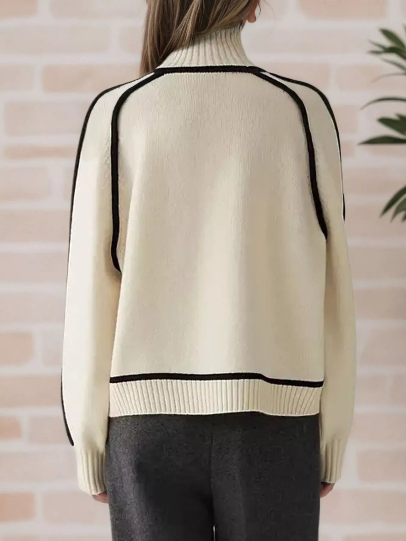Contrast Trim Turtleneck Sweater - Image 4