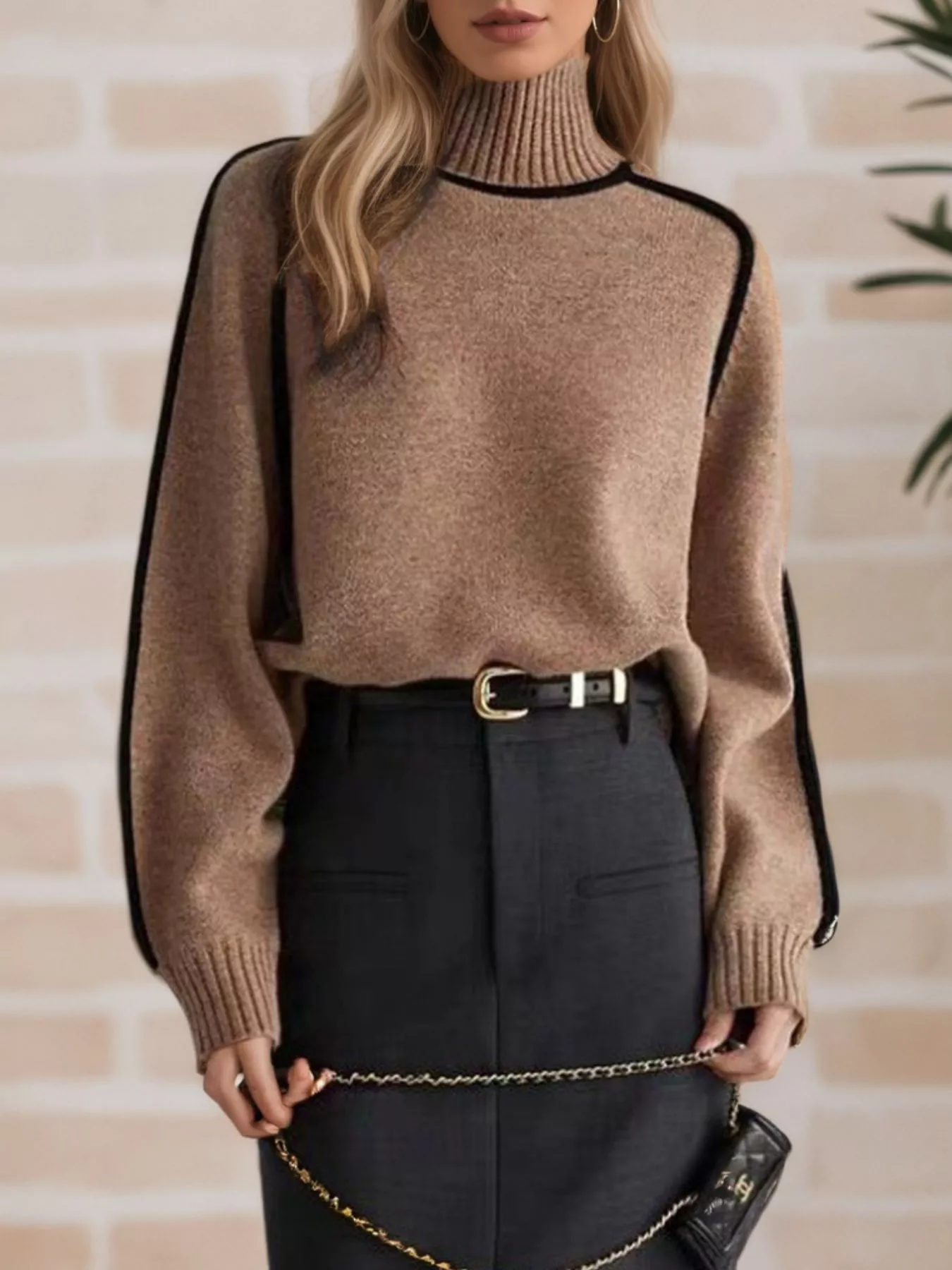 Contrast Trim Turtleneck Sweater - Image 9