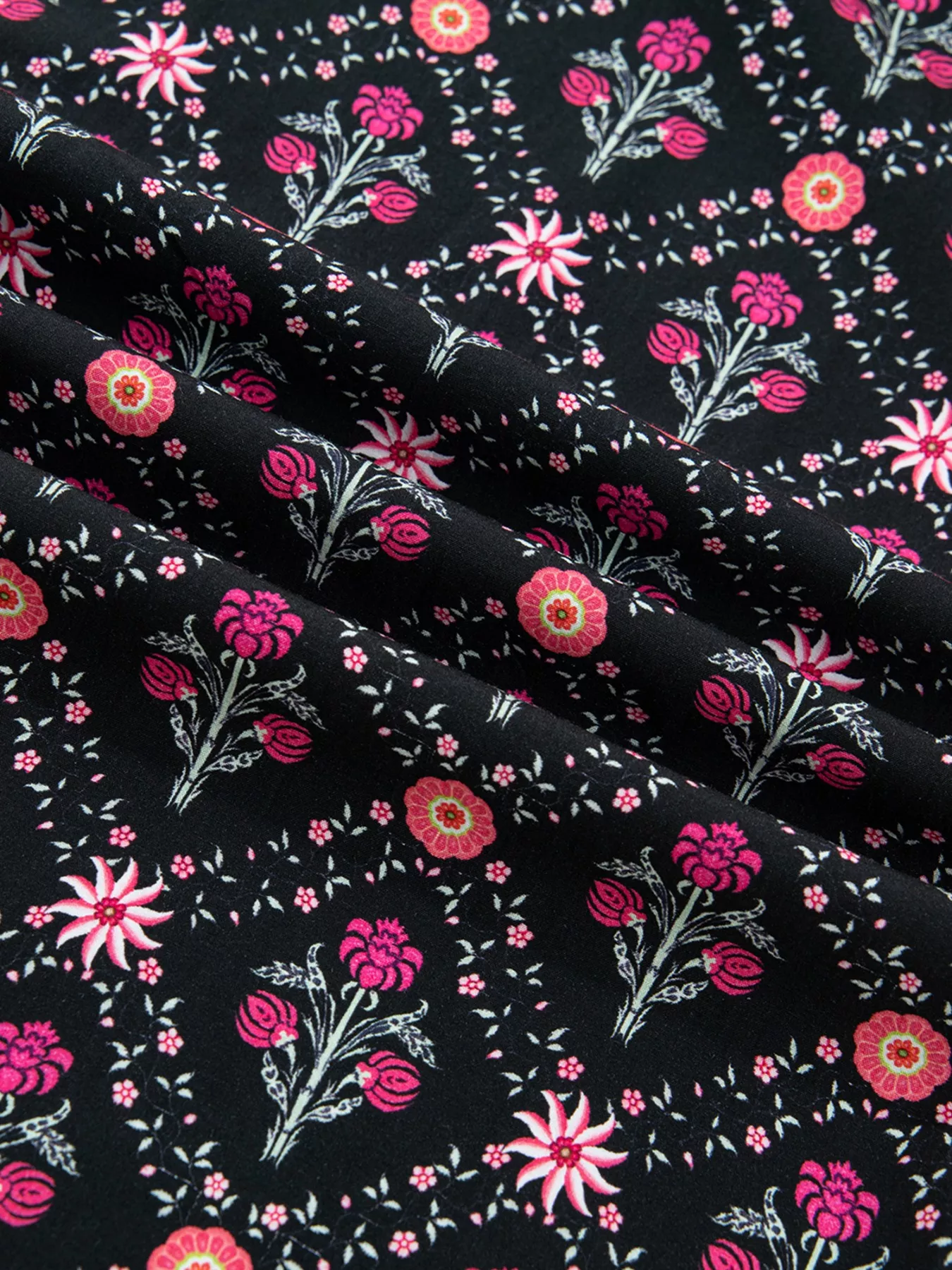 Contrast V Neckline Bracelet Sleeve Vintage Floral Blouse - Image 8