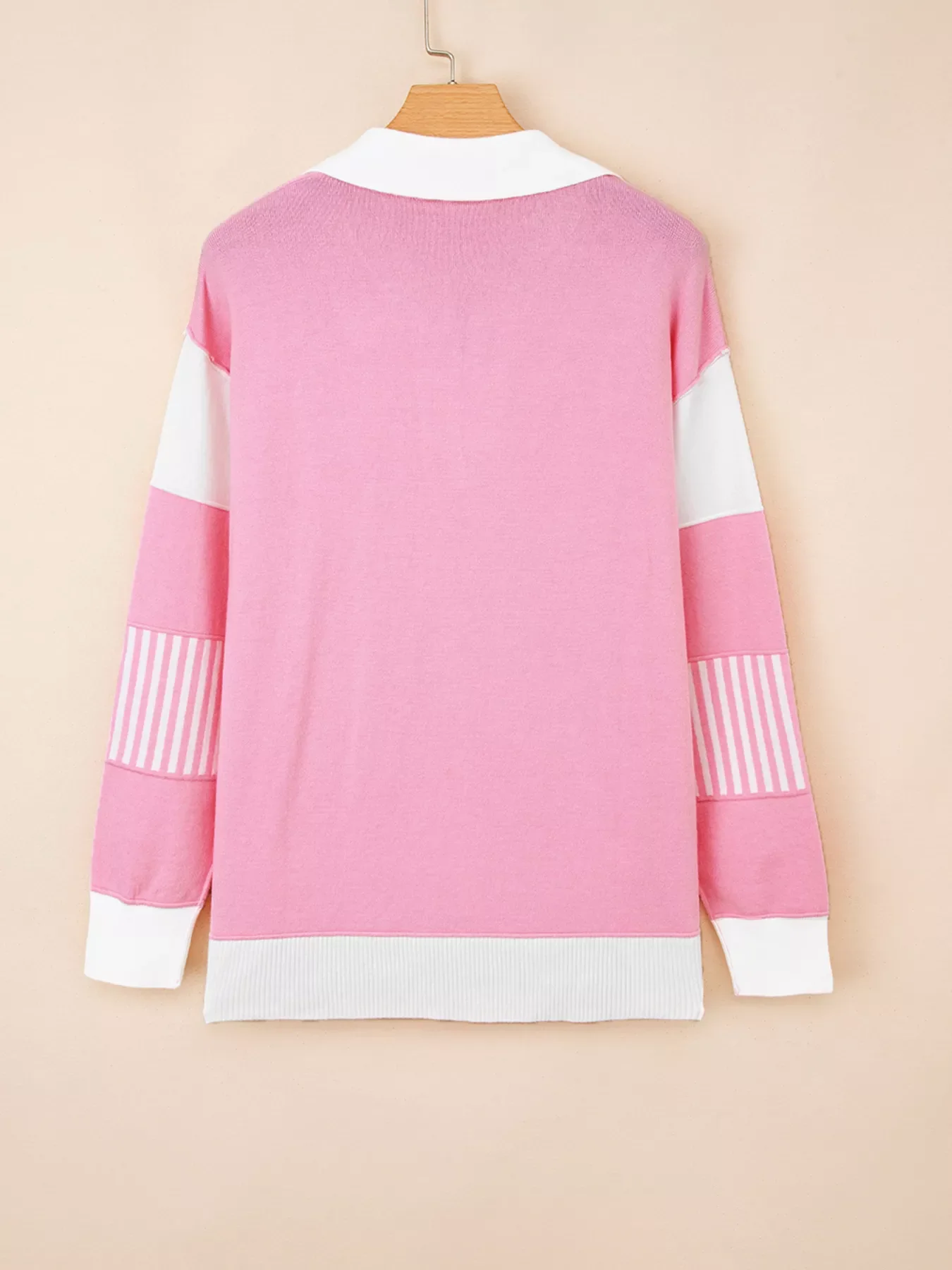 Contrasting Polo Collar Color Block Knit Drop Shoulder Sweater - Image 4