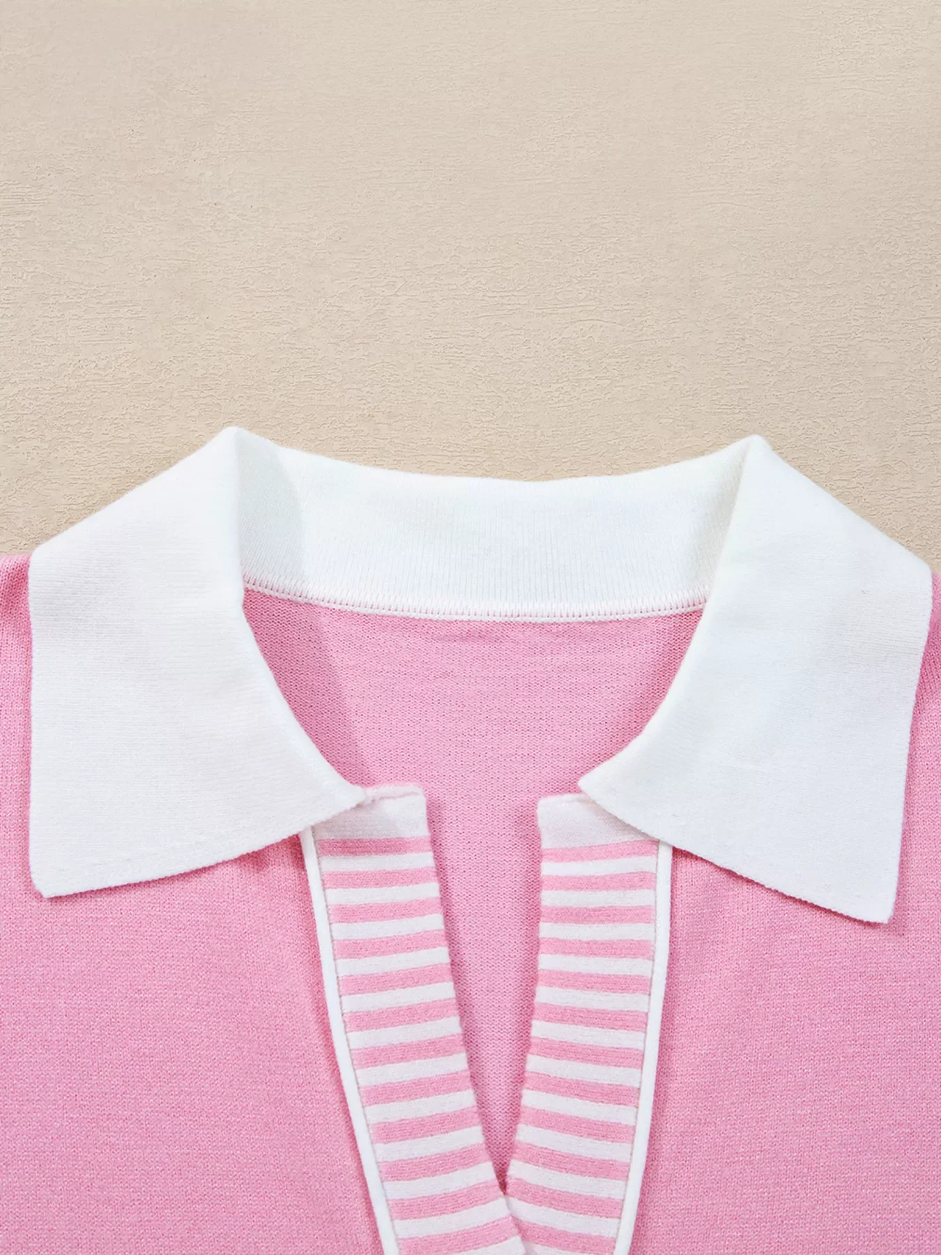 Contrasting Polo Collar Color Block Knit Drop Shoulder Sweater - Image 5