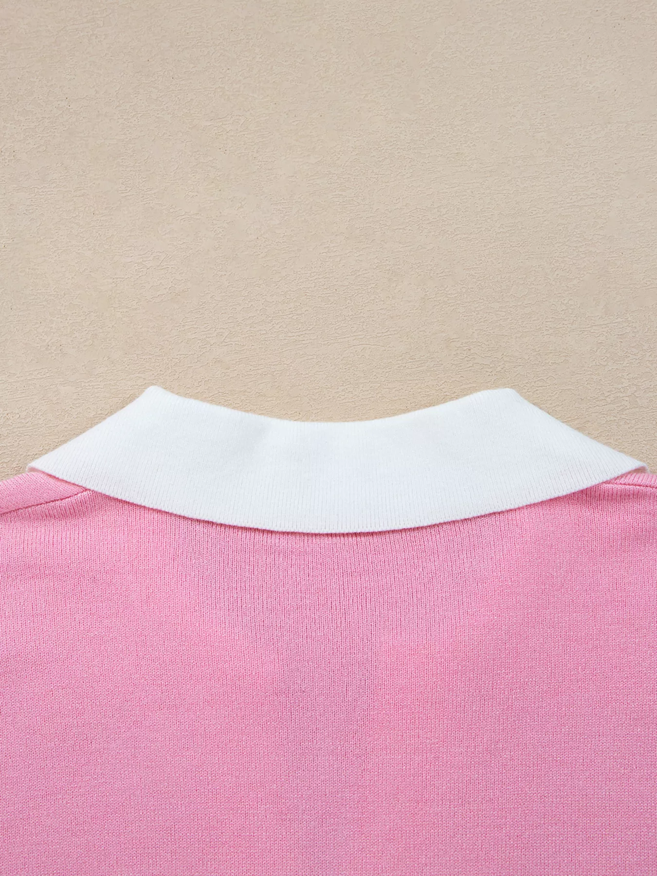 Contrasting Polo Collar Color Block Knit Drop Shoulder Sweater - Image 6
