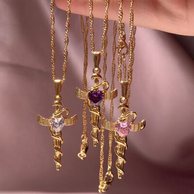 Copper Zircon Cross Pendant Necklace - Image 6