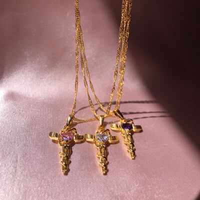 Copper Zircon Cross Pendant Necklace - Image 7