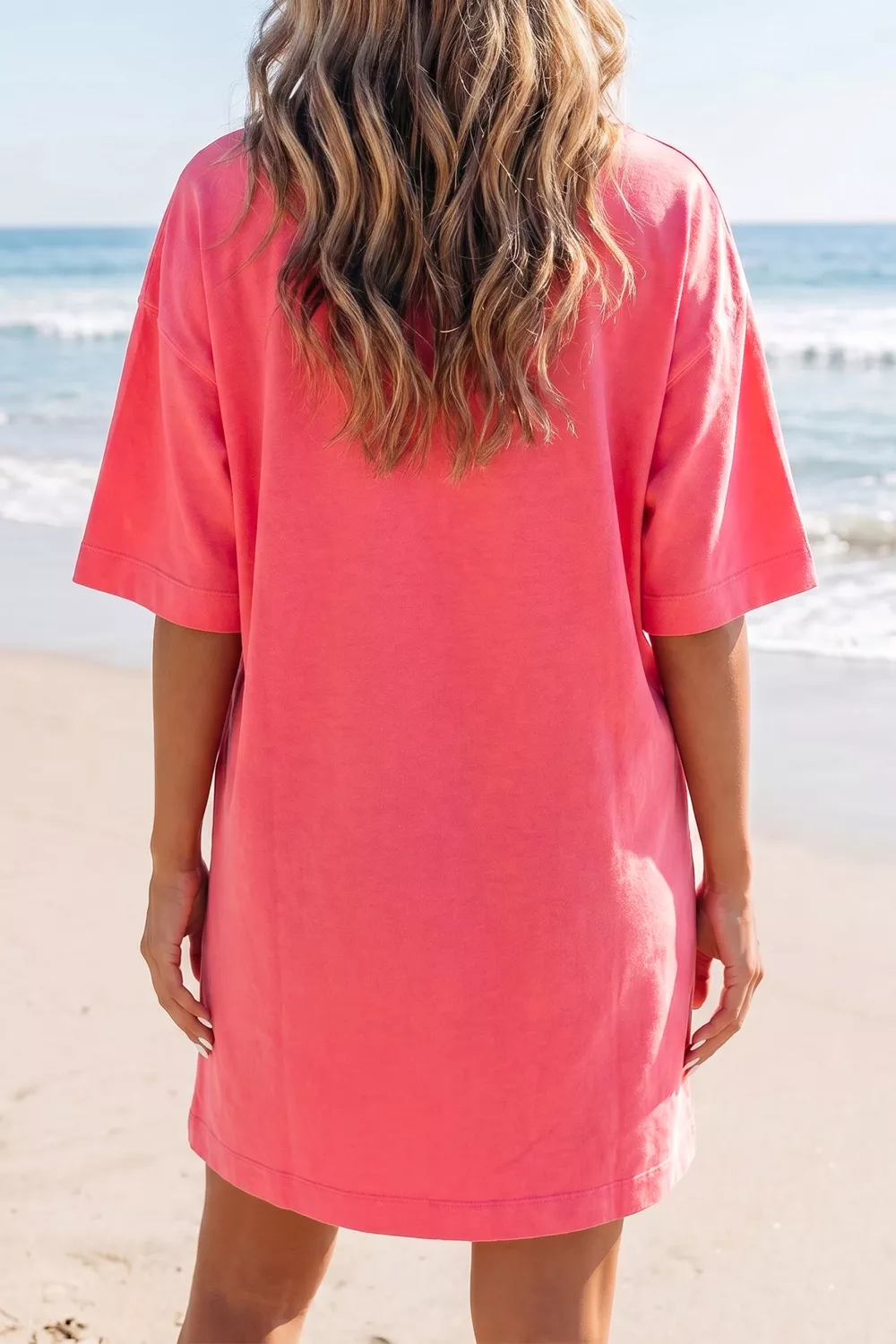 Coral Paradise Drop Shoulder Loose Casual T Shirt Mini Dress - Image 5