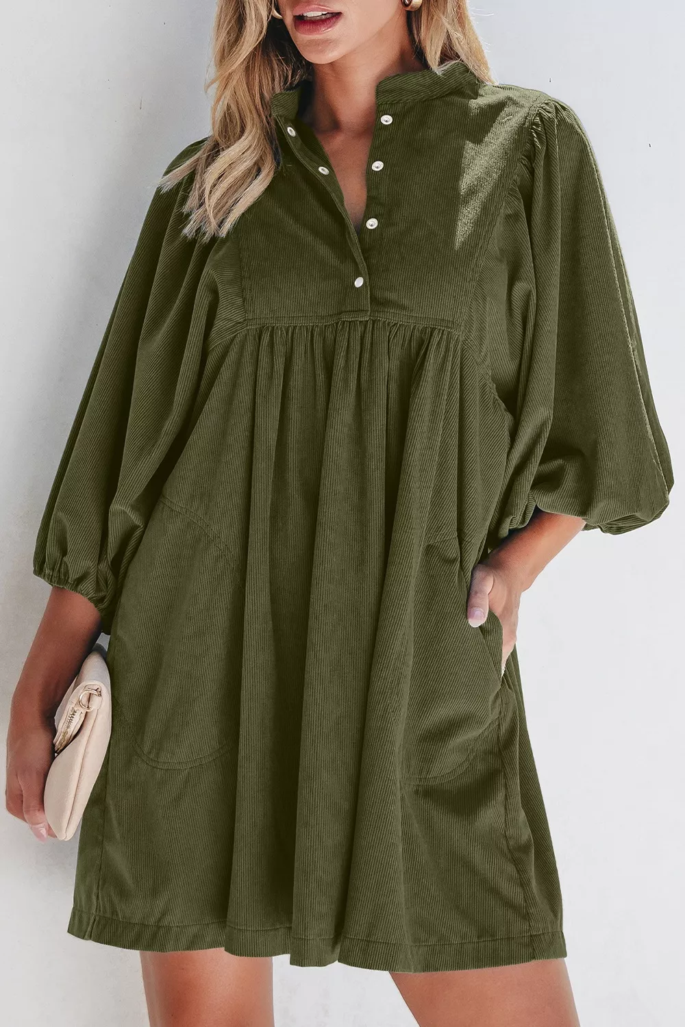 Corduroy Button-Down Babydoll Dress - Image 10