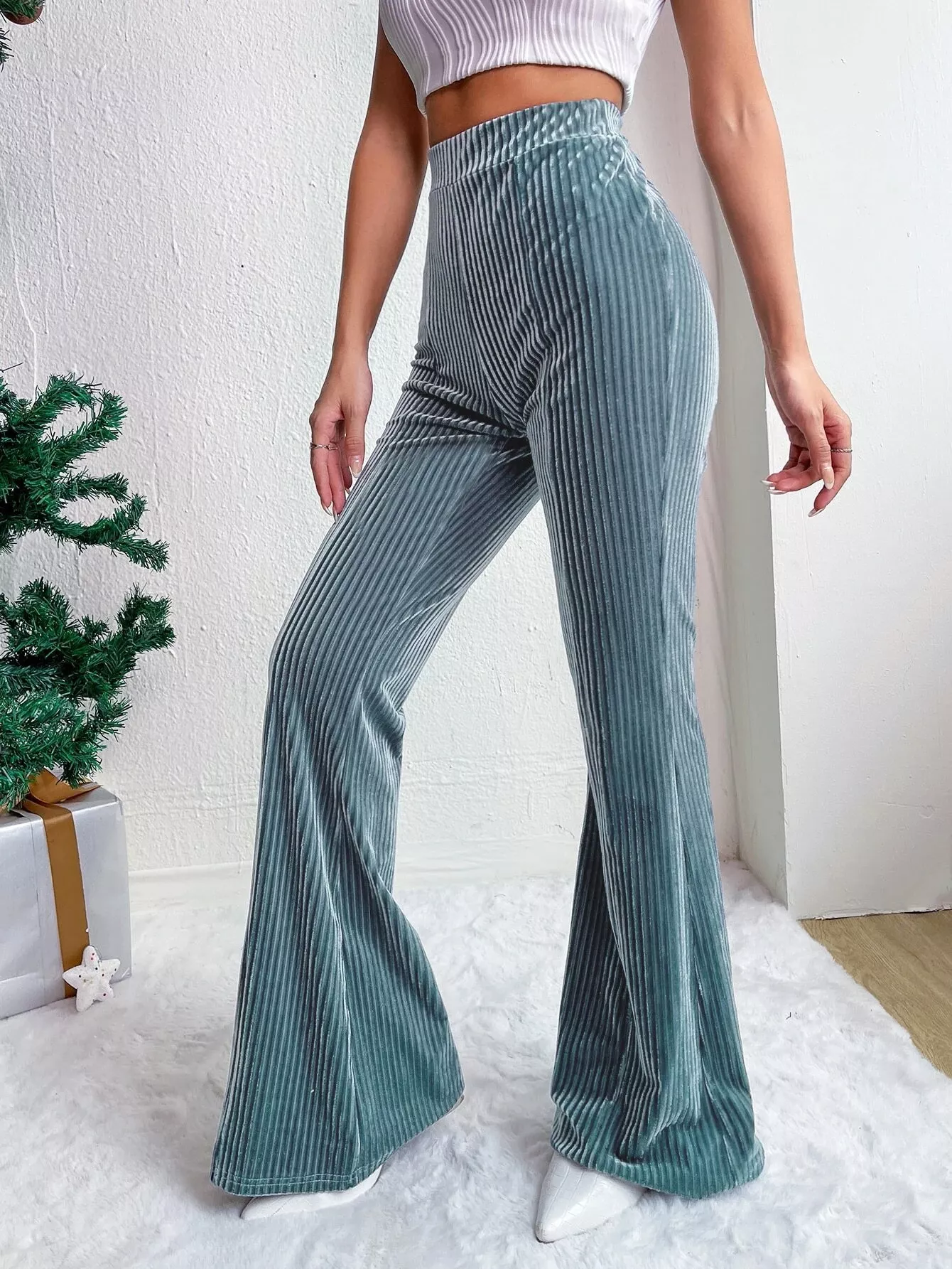 Corduroy High Waist Flare Pants - Image 24