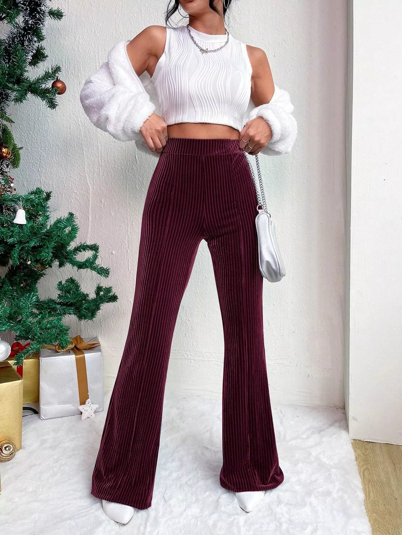 Corduroy High Waist Flare Pants - Image 9