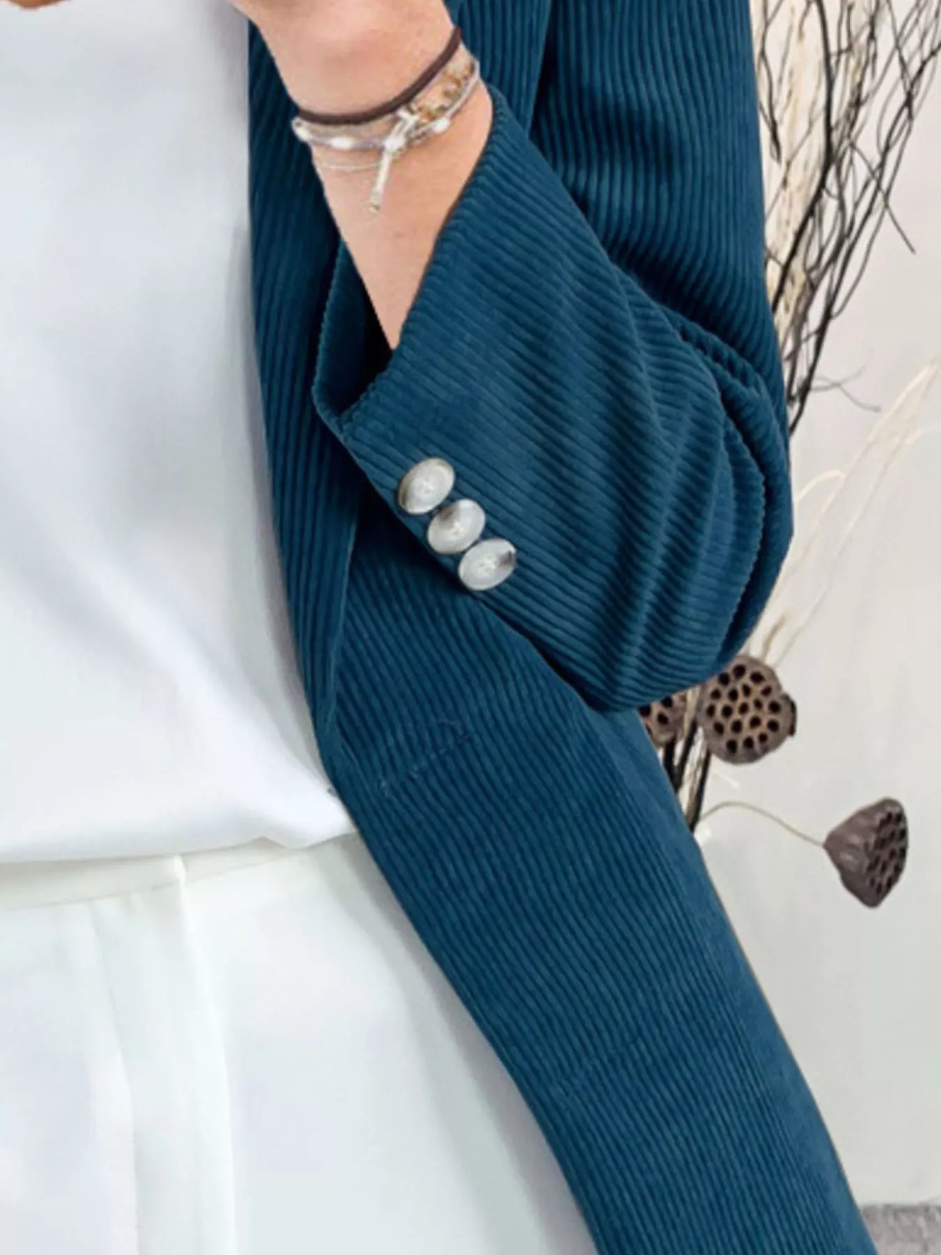Corduroy Lapel Collar Casual Blazer - Image 14