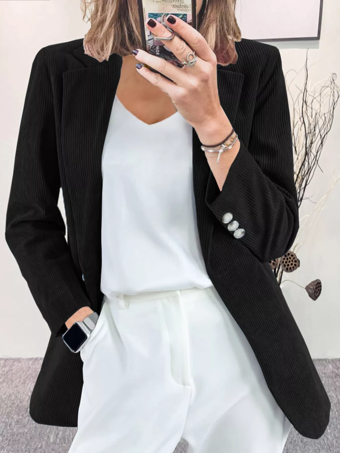 Corduroy Lapel Collar Casual Blazer - Image 4
