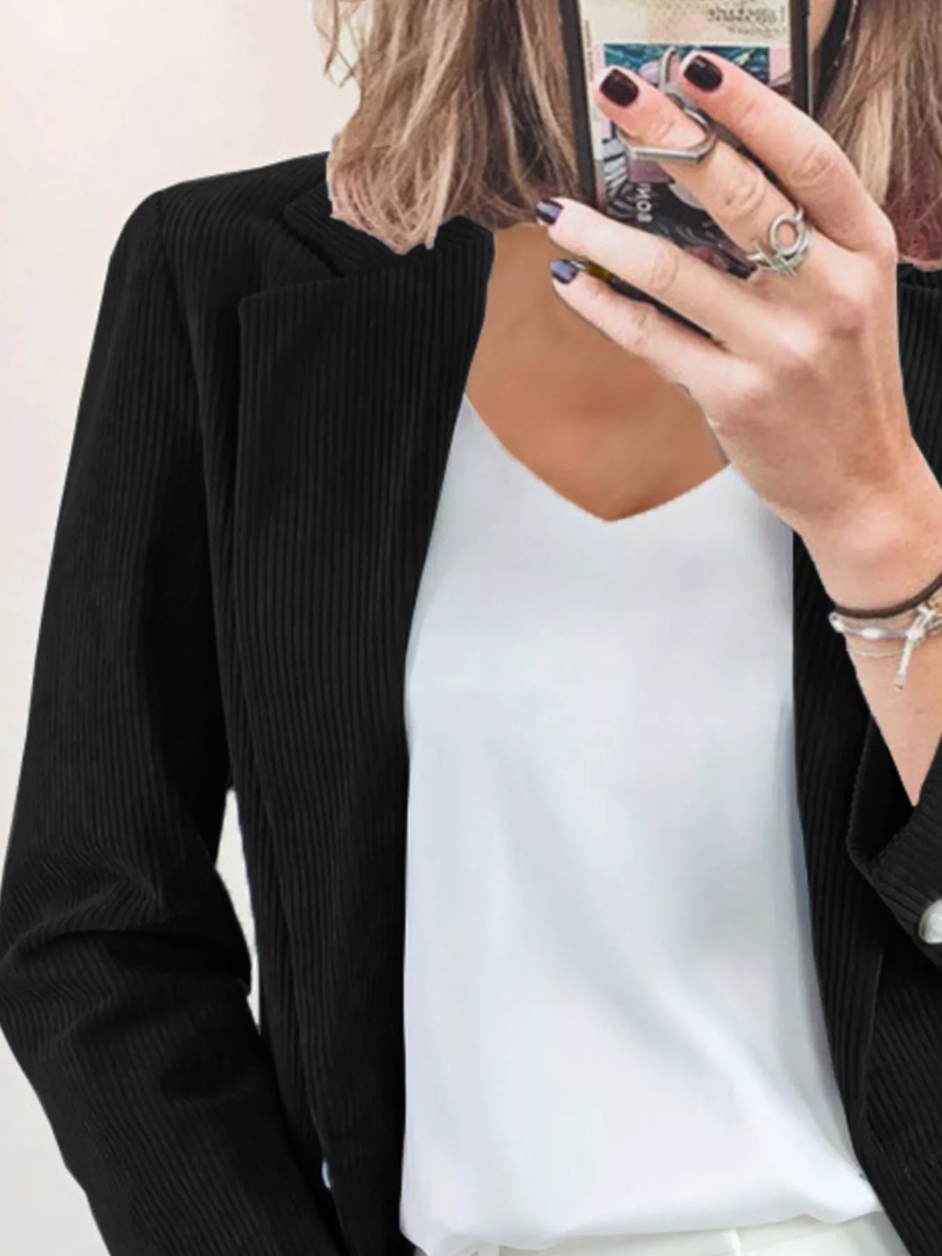 Corduroy Lapel Collar Casual Blazer - Image 6