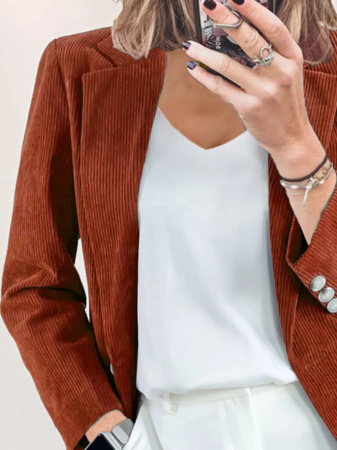 Corduroy Lapel Collar Casual Blazer - Image 8