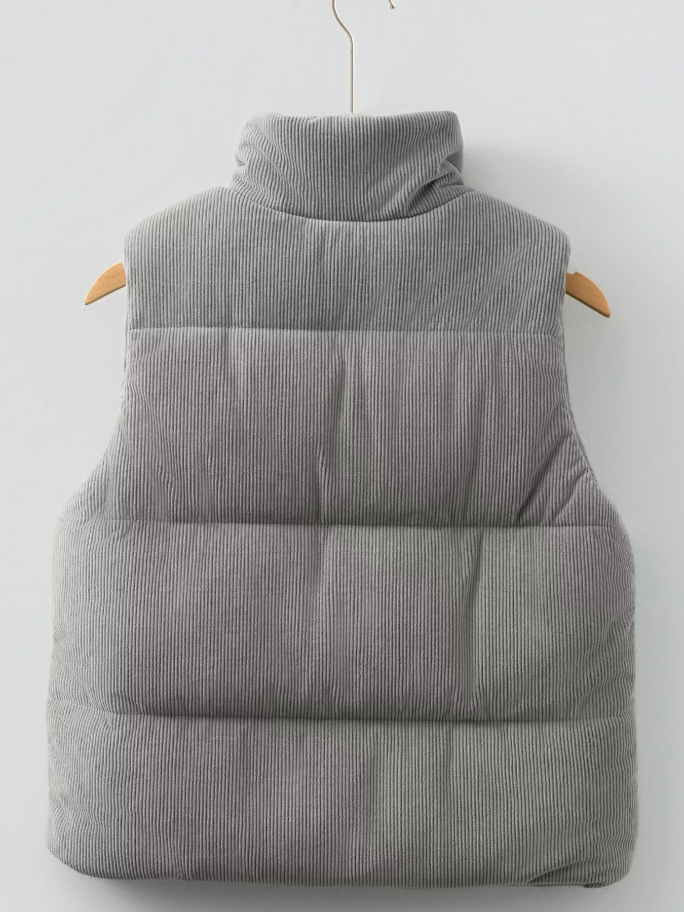 Corduroy Stand Neck Zipped Puffer Vest - Image 13