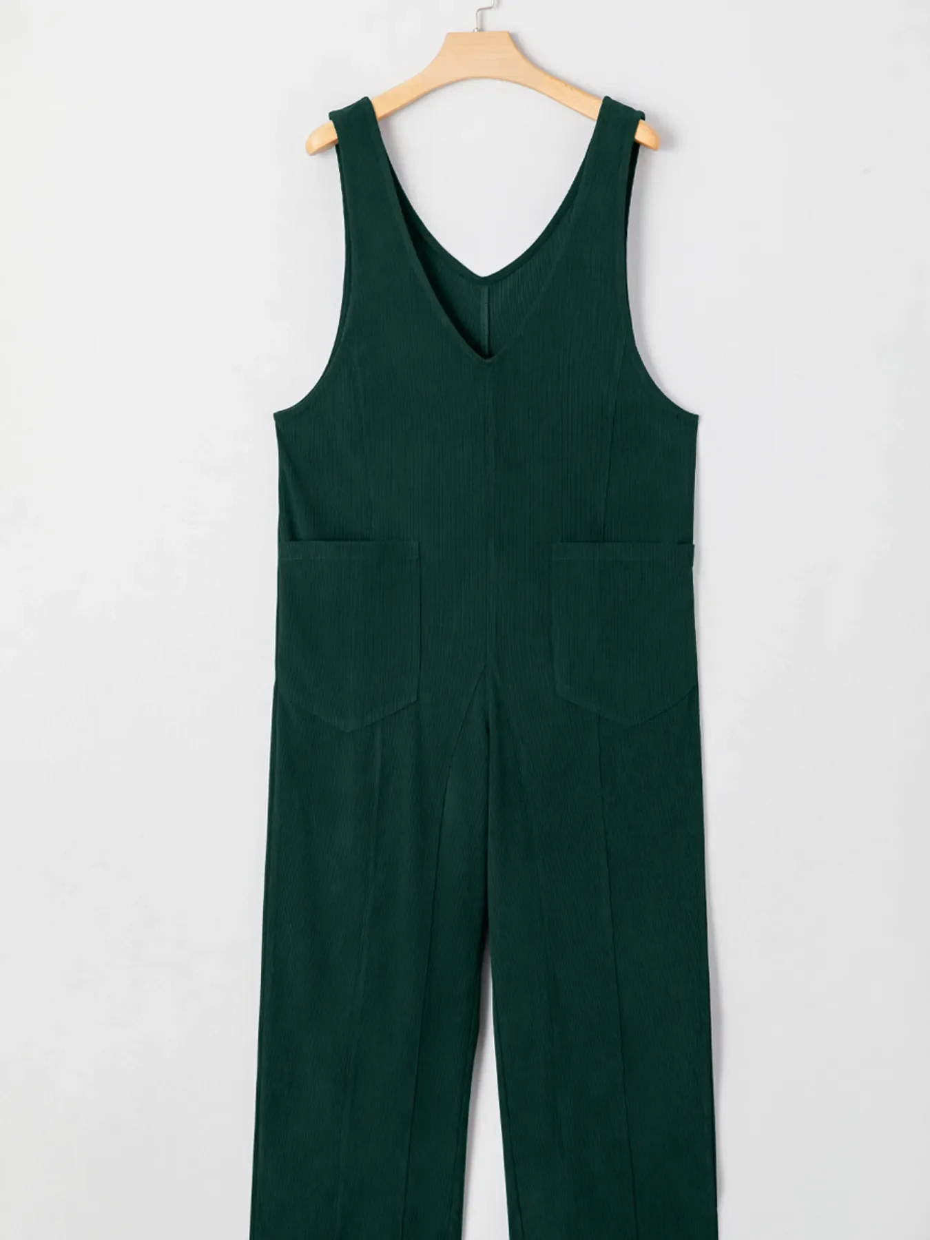 Corduroy V Neck Patched Pocket Sleeveless Jumpsuit - Image 2