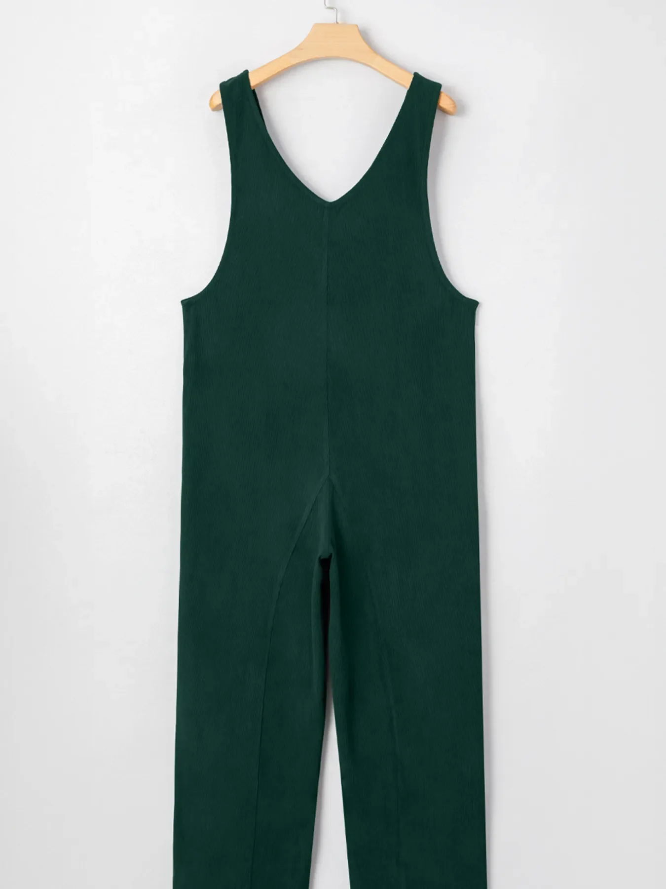 Corduroy V Neck Patched Pocket Sleeveless Jumpsuit - Image 3