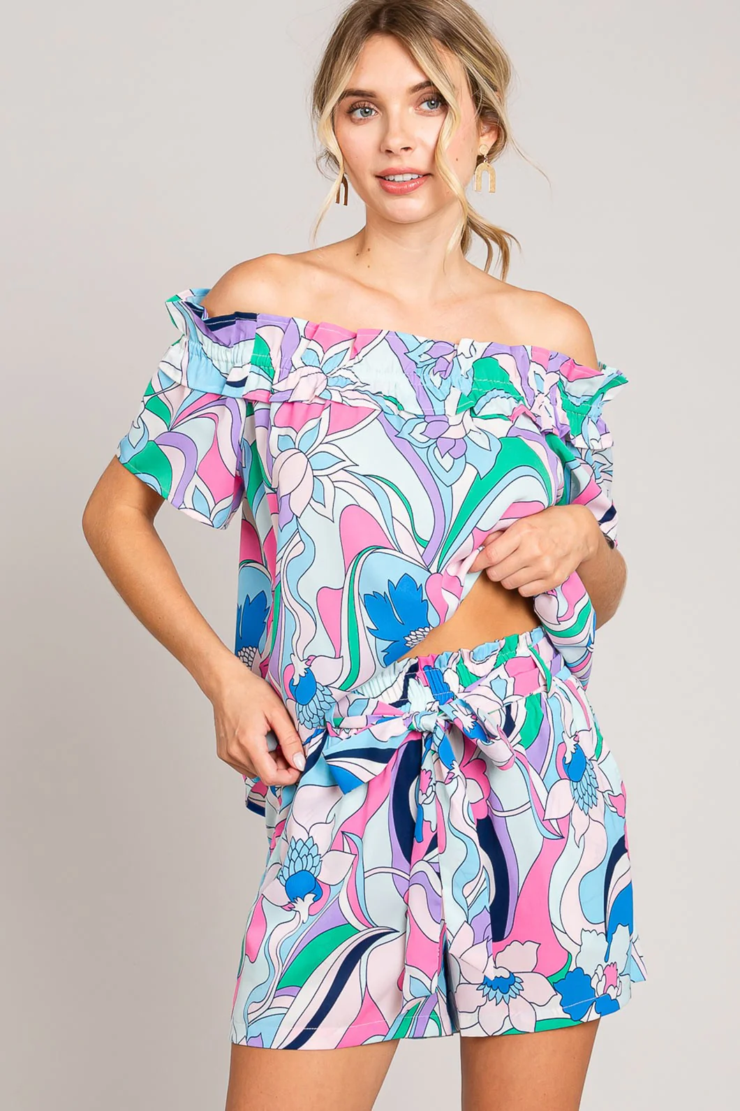 Cotton Bleu by Nu Label Abstracted Print Tie Front Shorts - Image 4