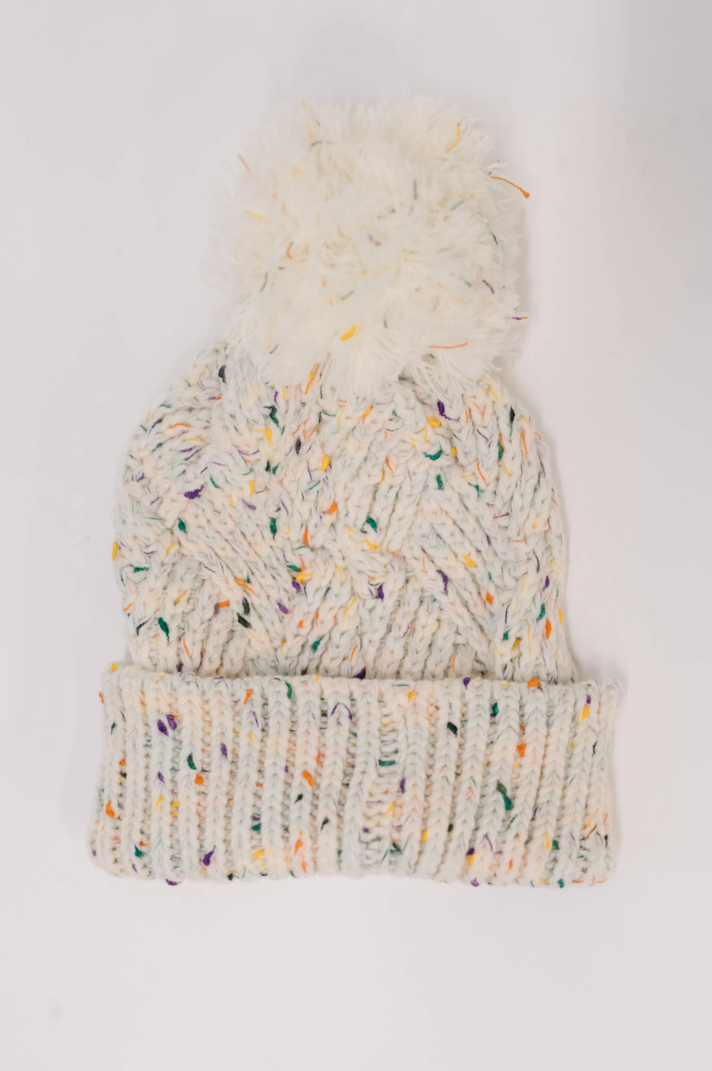 Cover Your Ears Pom Pom Beanie in Ivory - Image 2