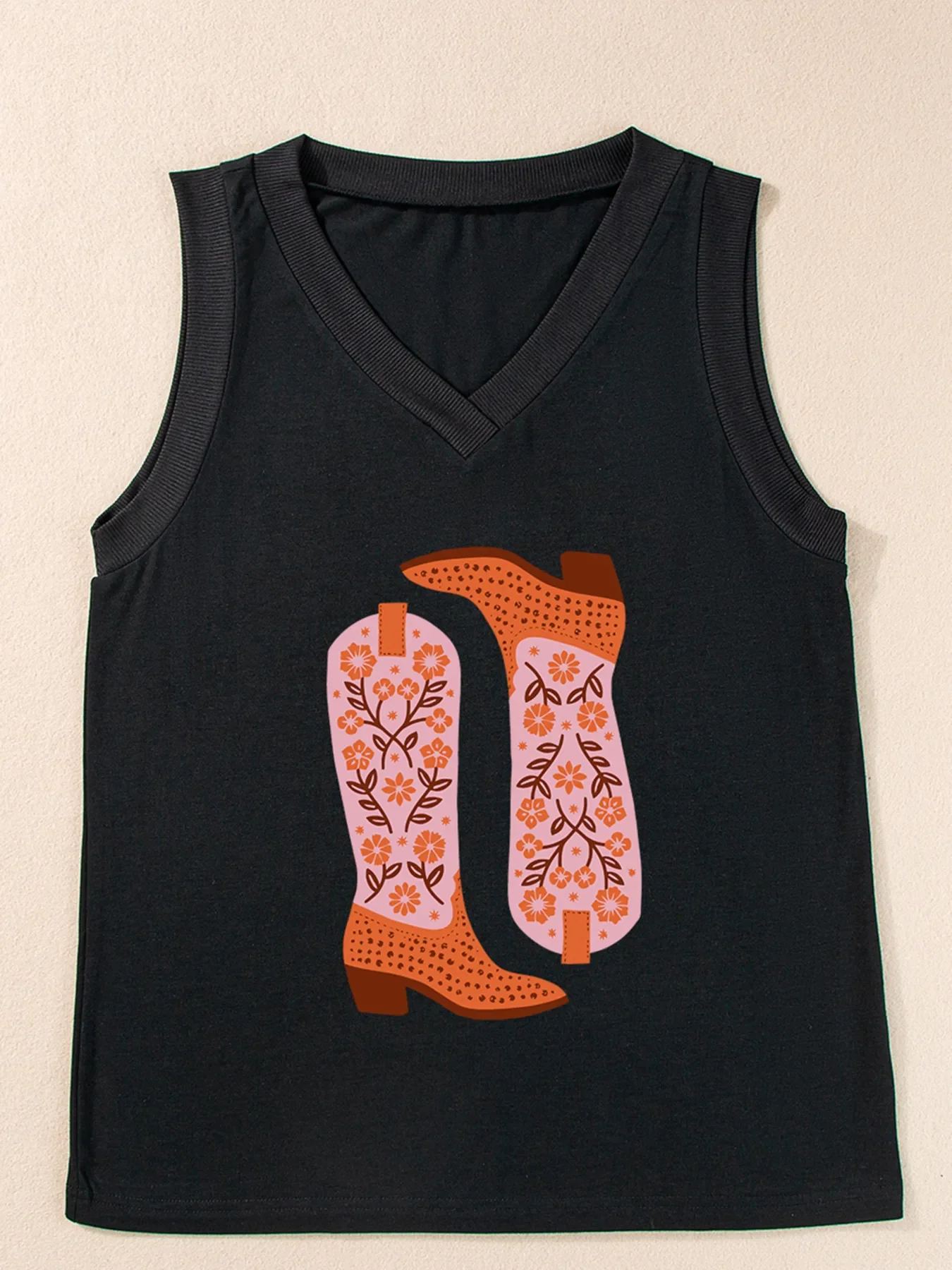 Cowgirl Floral Boots Printed Tank Top - Image 4