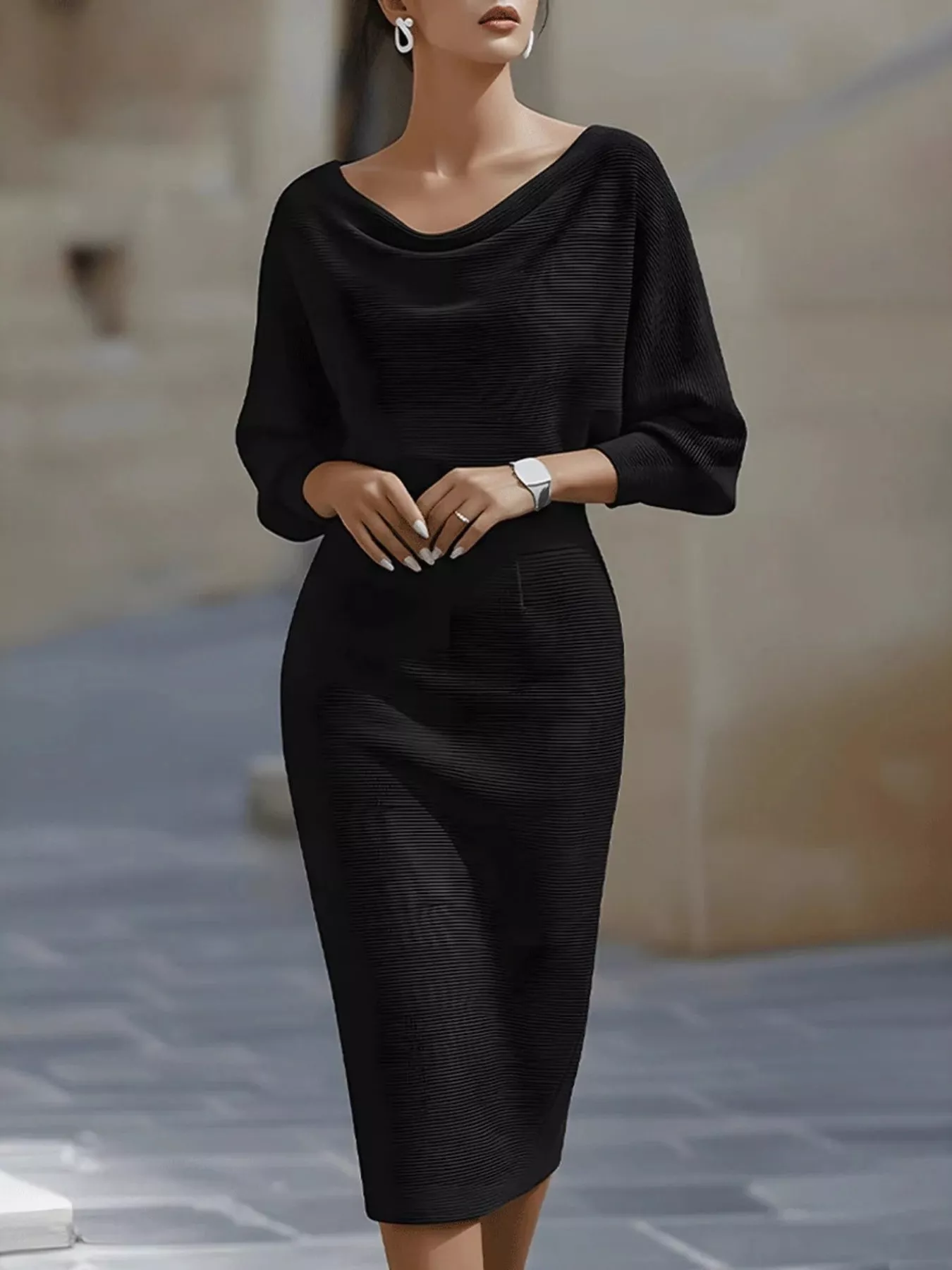 Cowl Neck Knit Bodycon Dress - Image 4