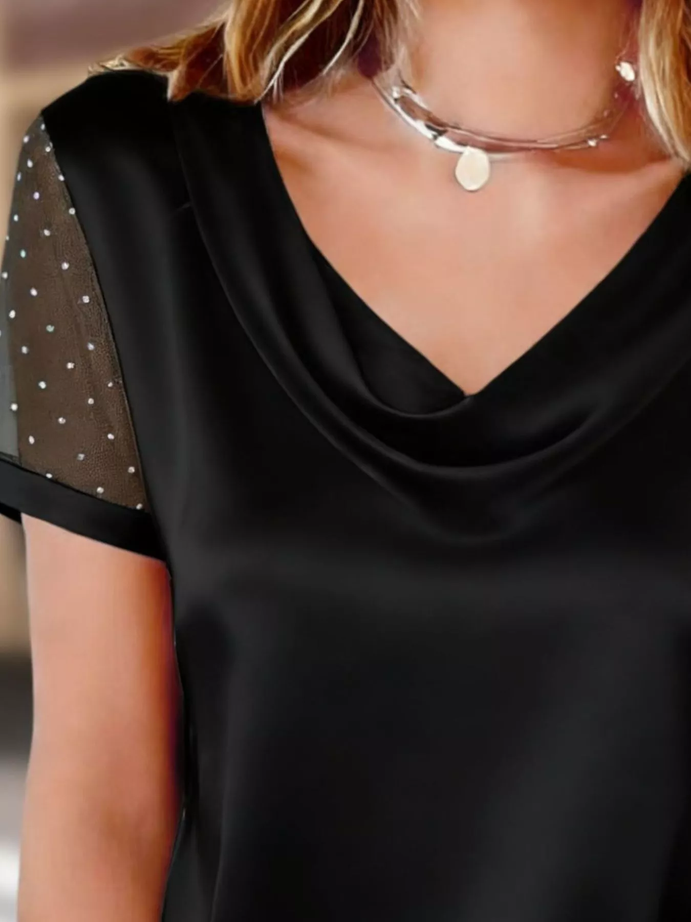 Cowl Neck Polka Dot Short Sleeve Top - Image 12