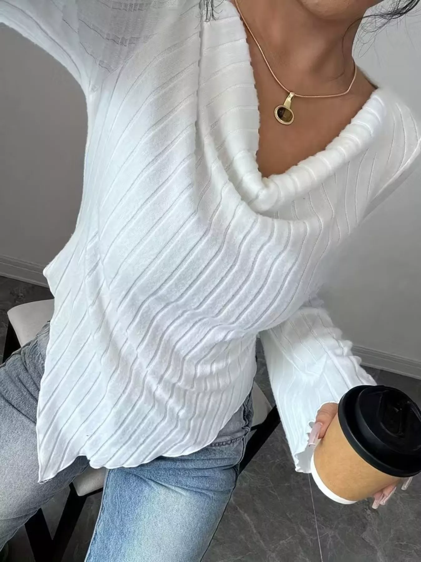 Cowl Neck Ribbed Knit Top - Image 12
