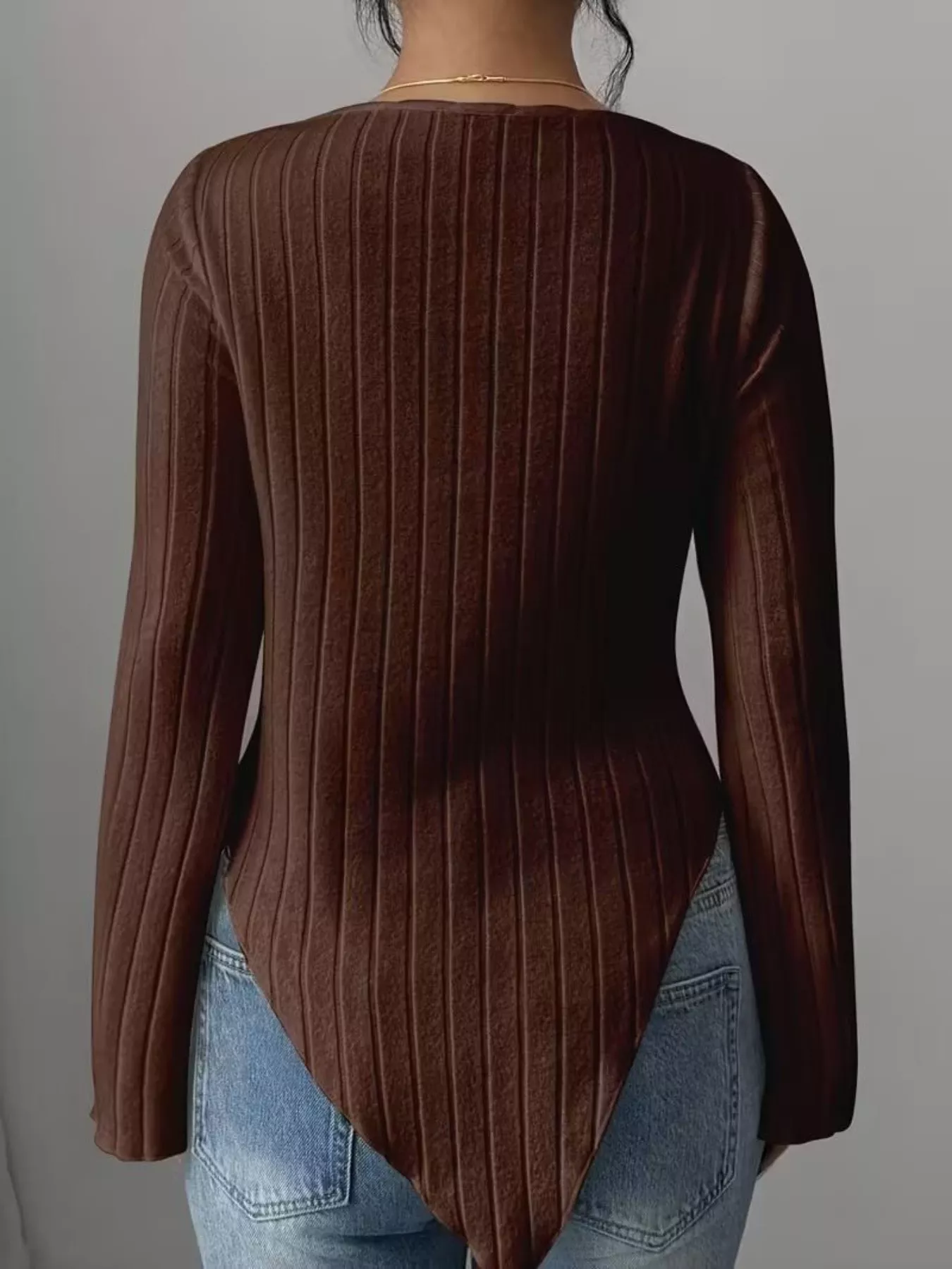 Cowl Neck Ribbed Knit Top - Image 3