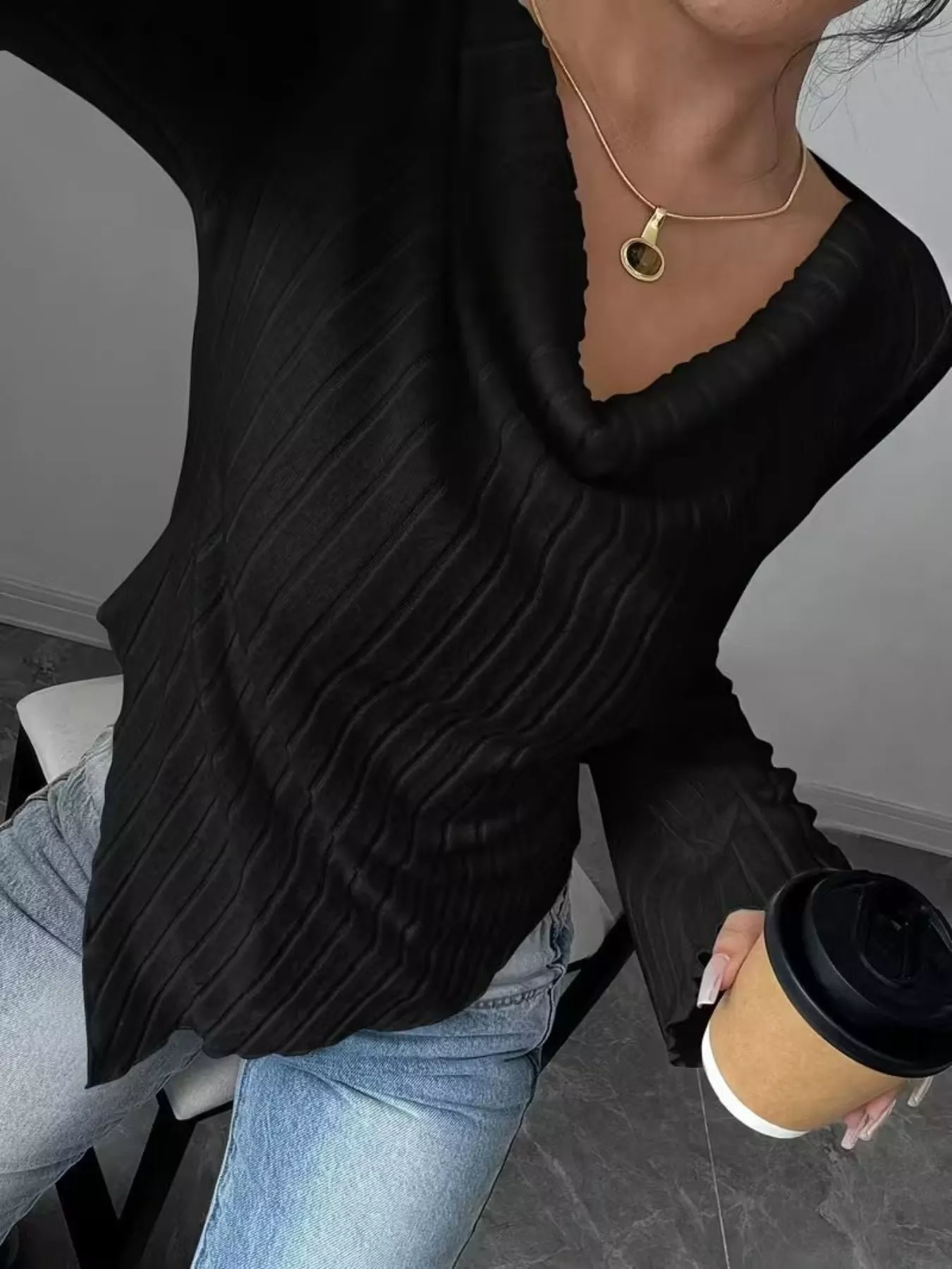 Cowl Neck Ribbed Knit Top - Image 9