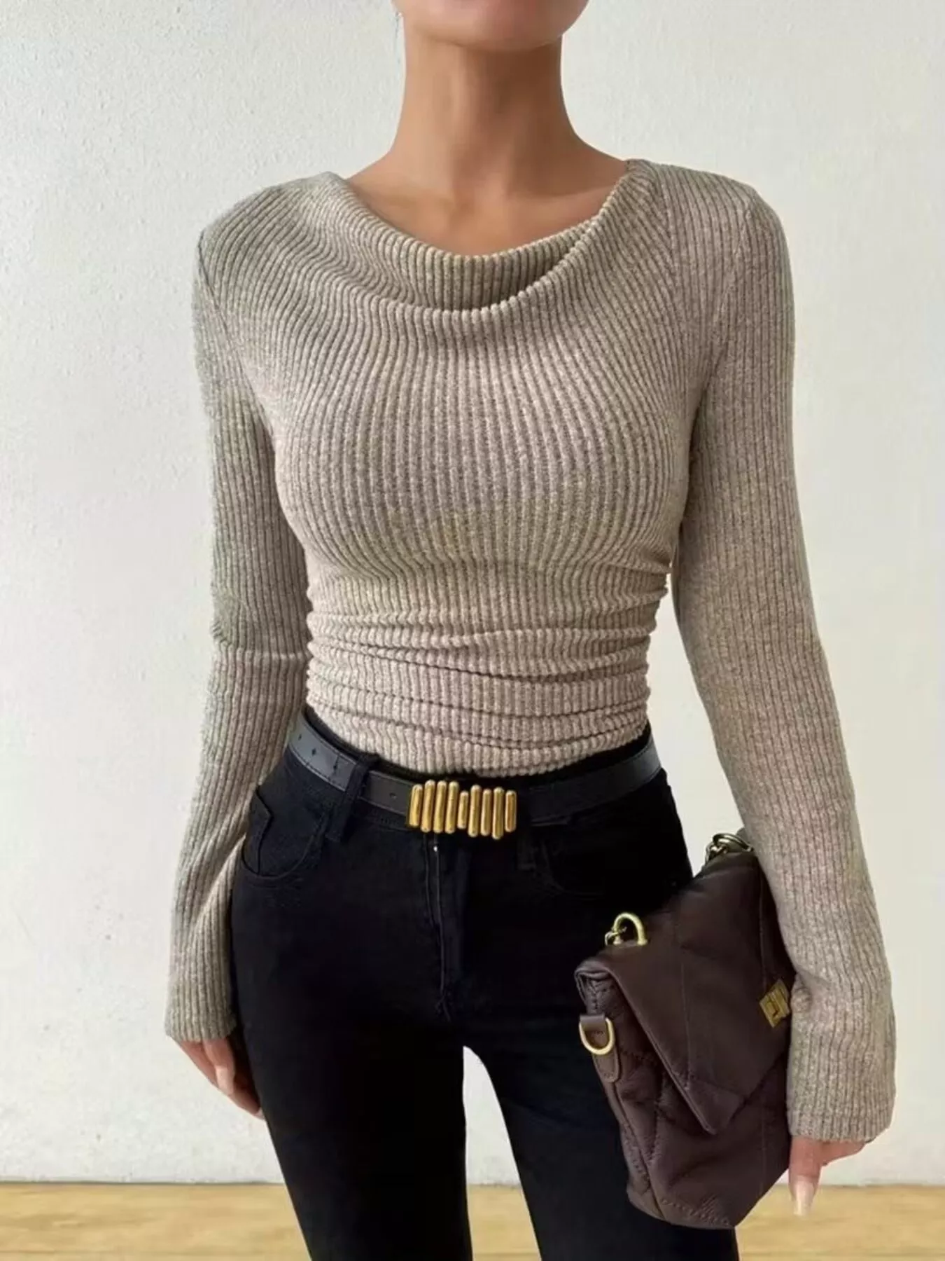 Cowl Neck Ribbed Knit Top - Image 6