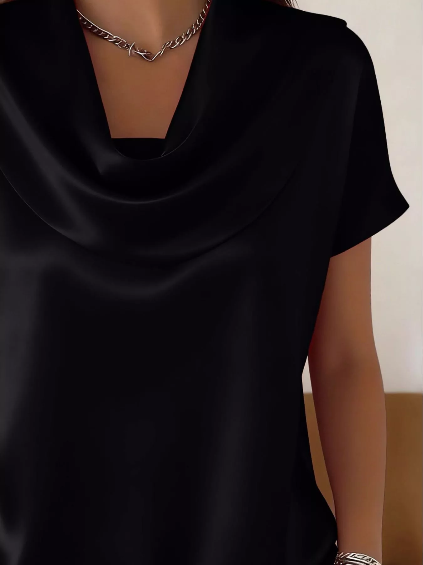 Cowl Neck Short Sleeve Blouse - Image 4