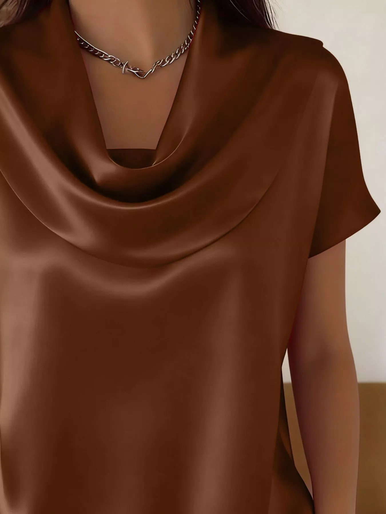 Cowl Neck Short Sleeve Blouse - Image 6