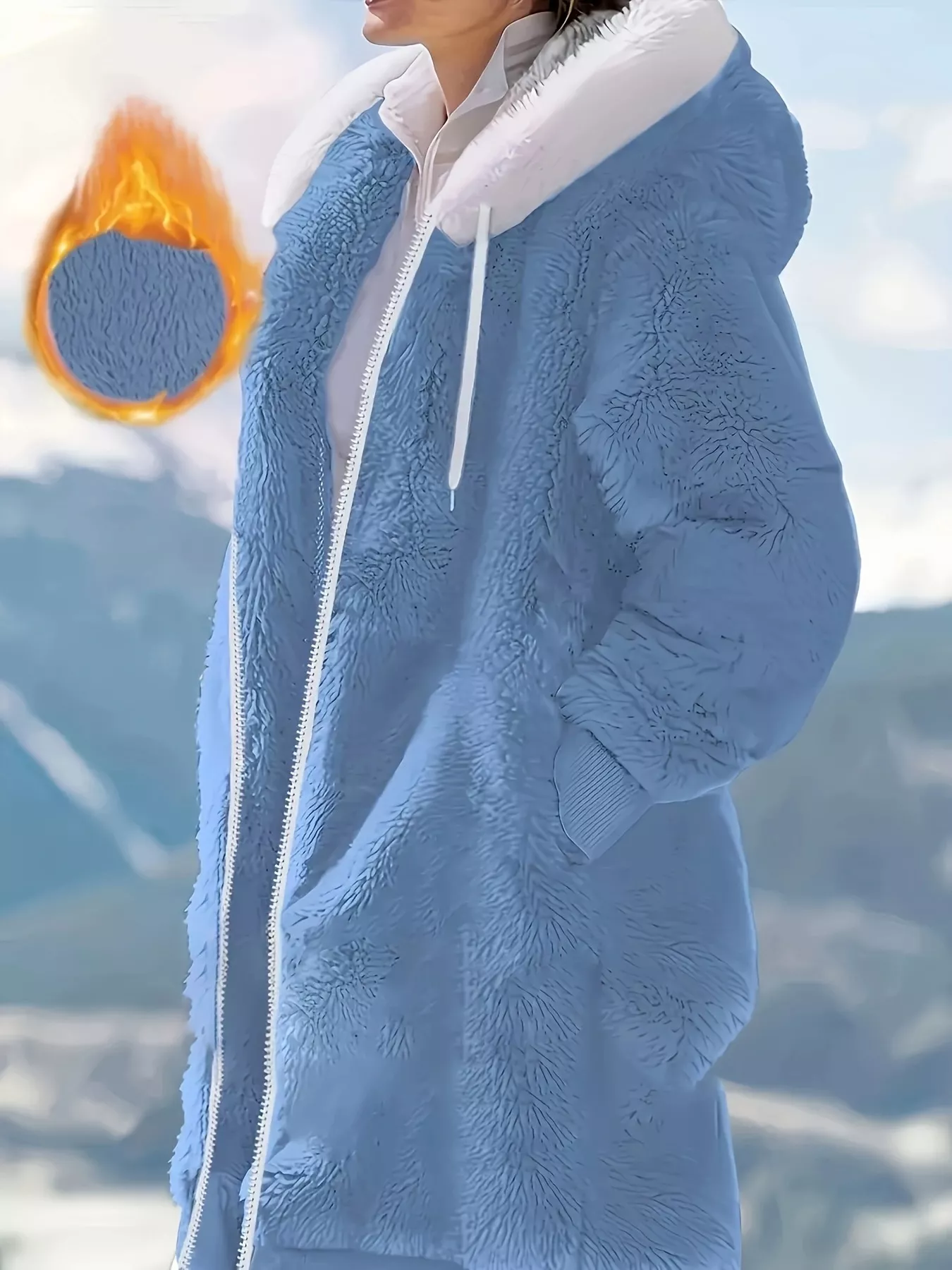 Cozy Fleece Hooded Longline Zip Up Outerwear - Image 2
