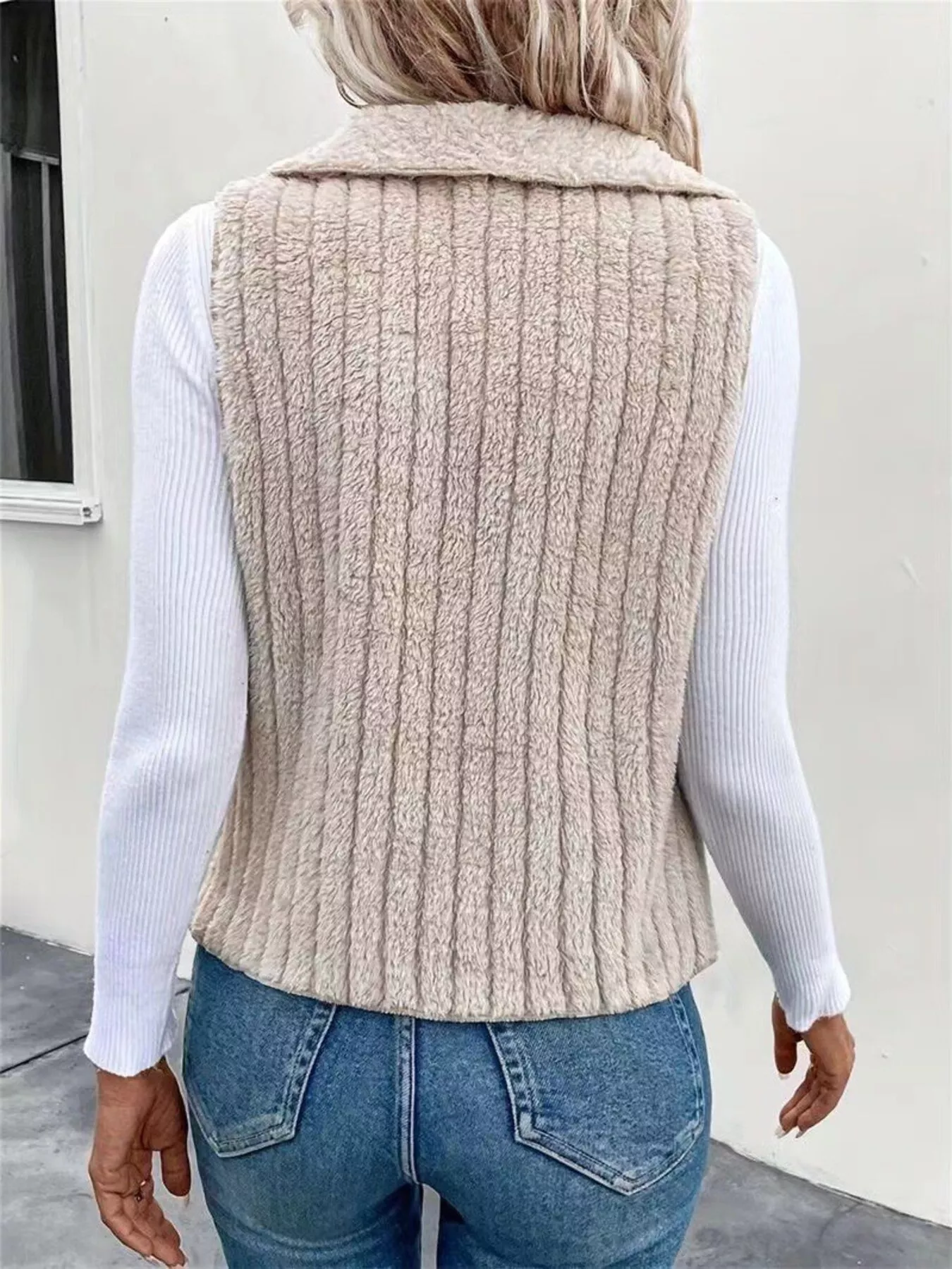 Cozy Fleece Open Front Vest Coat - Image 3