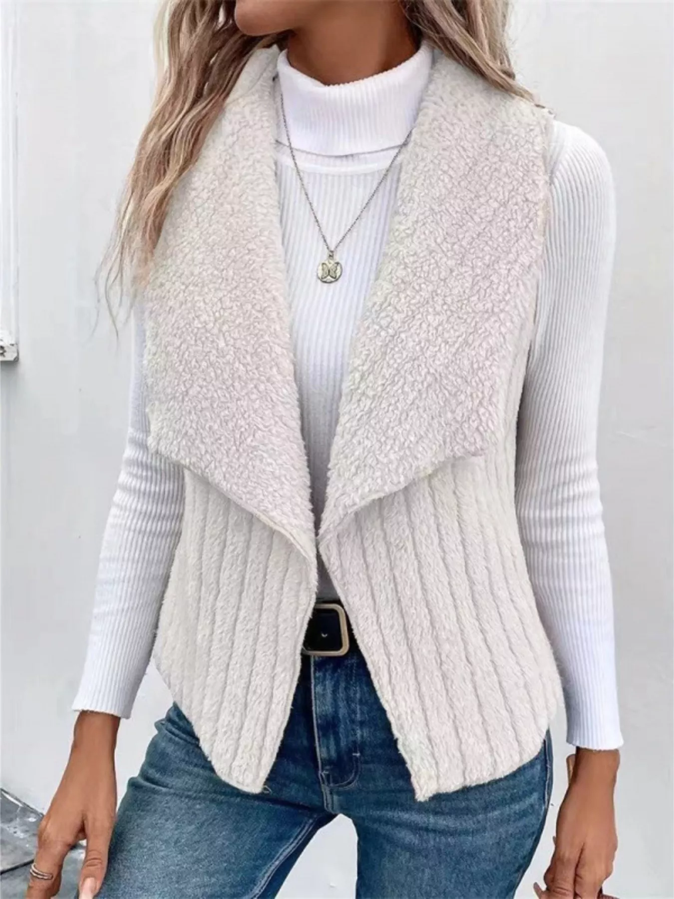 Cozy Fleece Open Front Vest Coat - Image 7