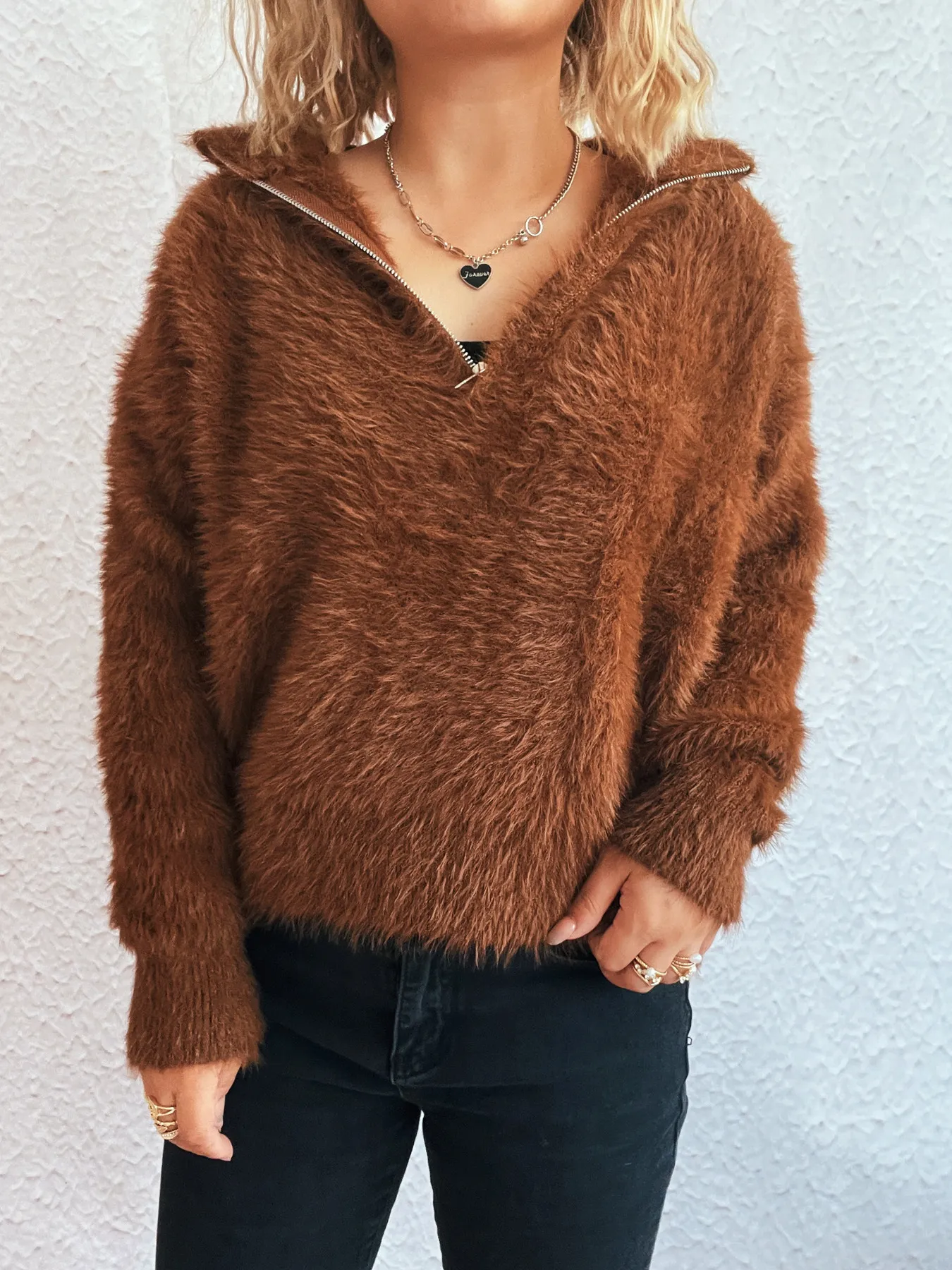 Cozy Fuzzy Half-Zip Sweater - Image 9