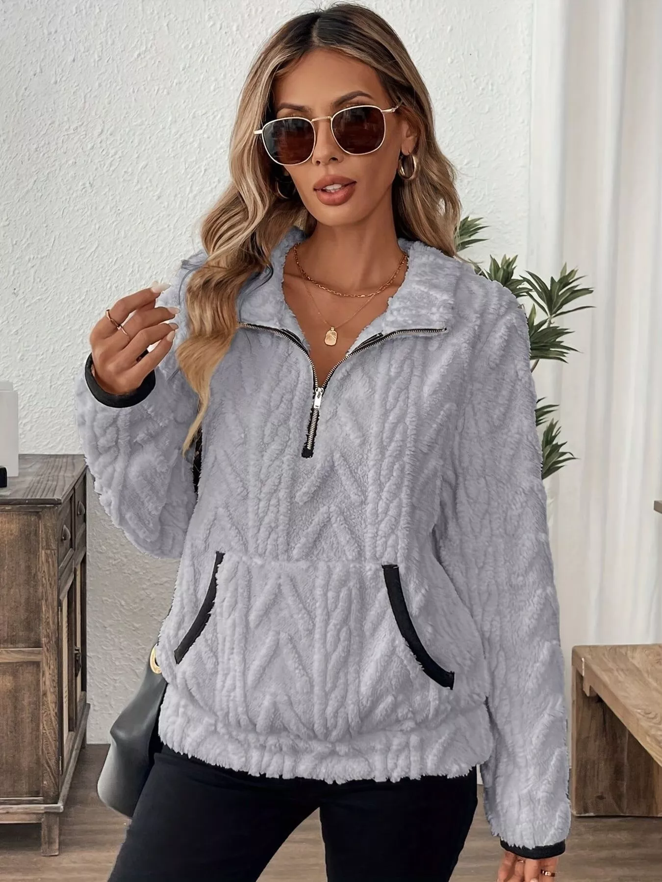 Cozy Sherpa Half Zip Sweatshirt - Image 12